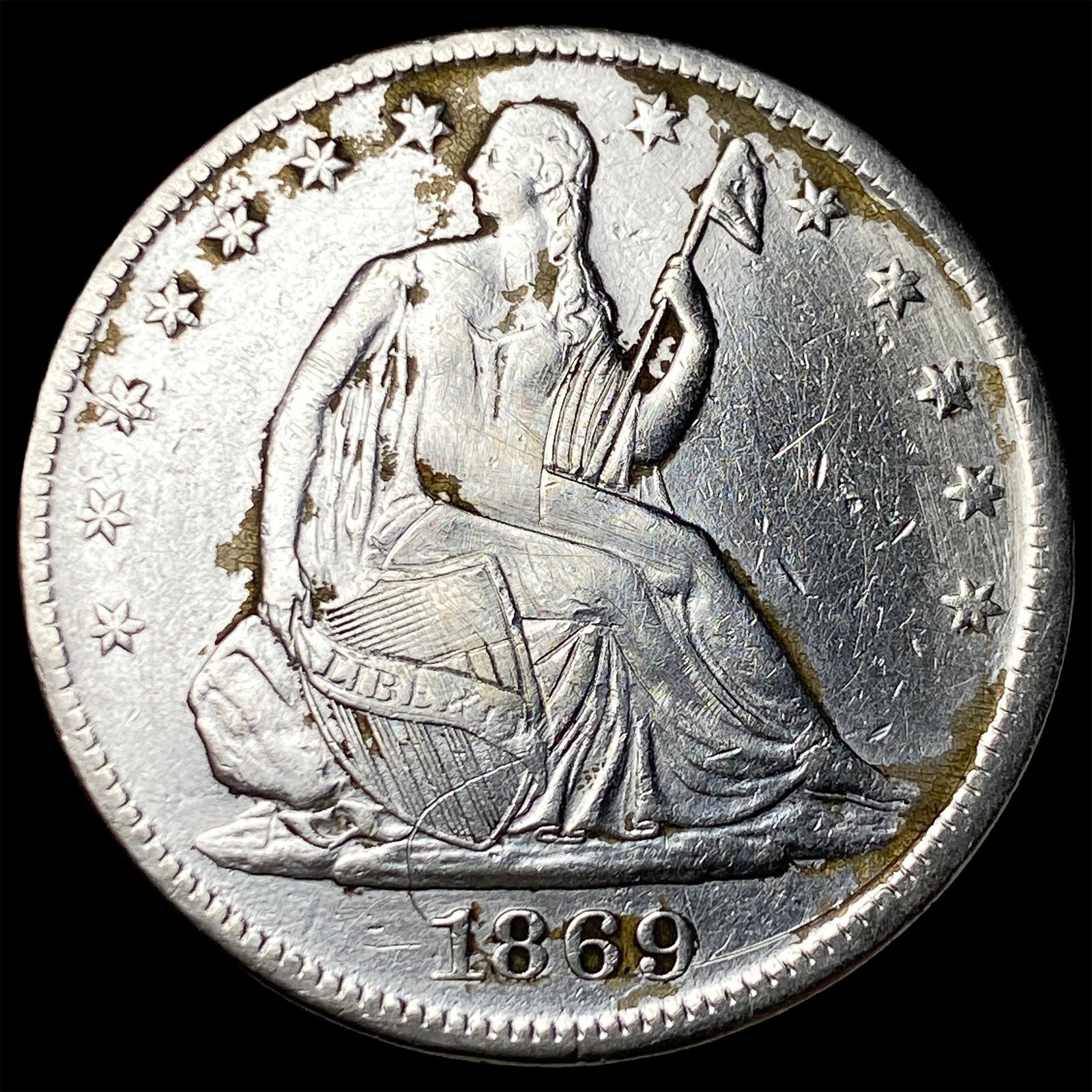 1869-S Silver Half Dollar CLOSELY UNCIRCULATED: 1869-S Silver Half Dollar CLOSELY UNCIRCULATED