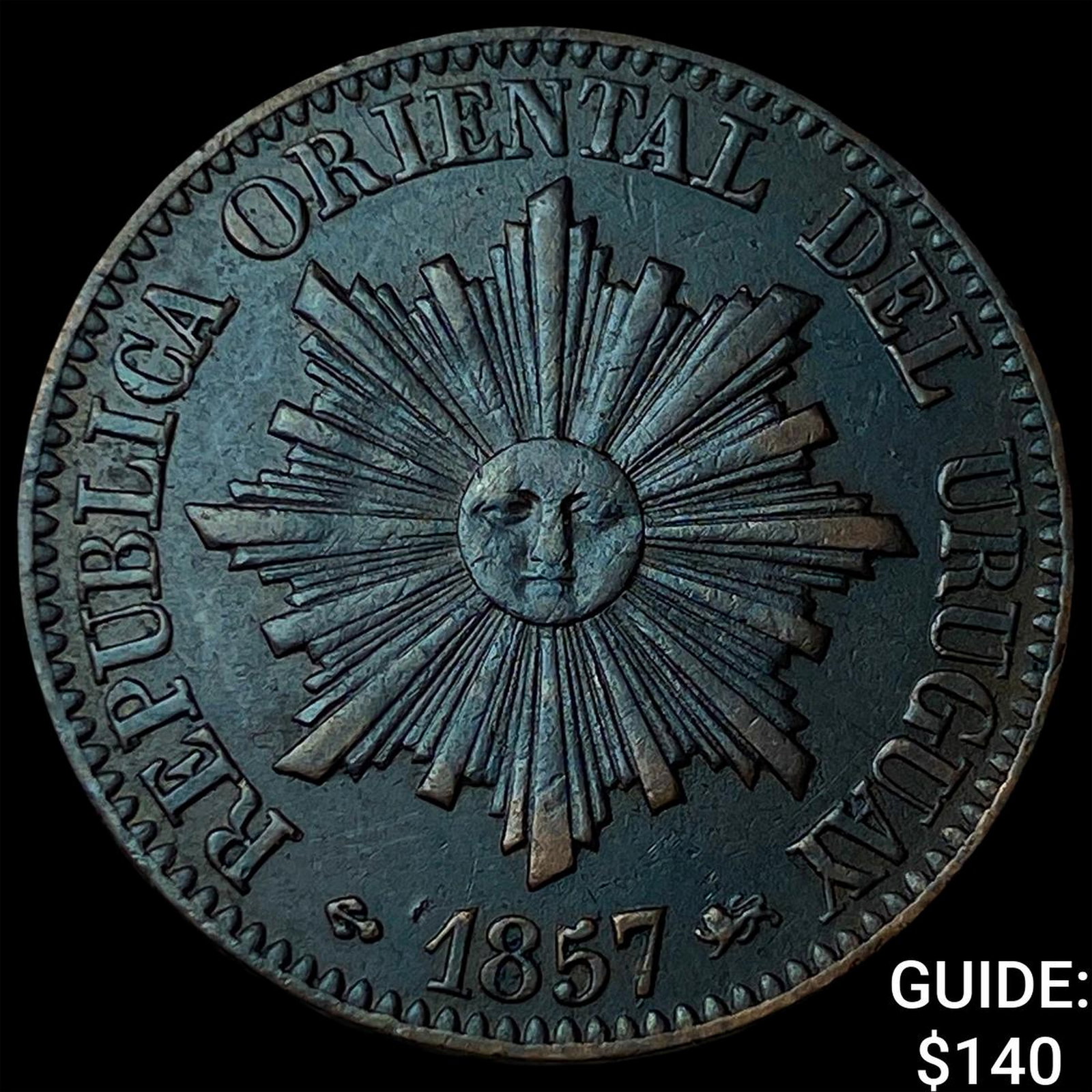 1857 Uruguay Copper 5 Centesimos (1 of 2)