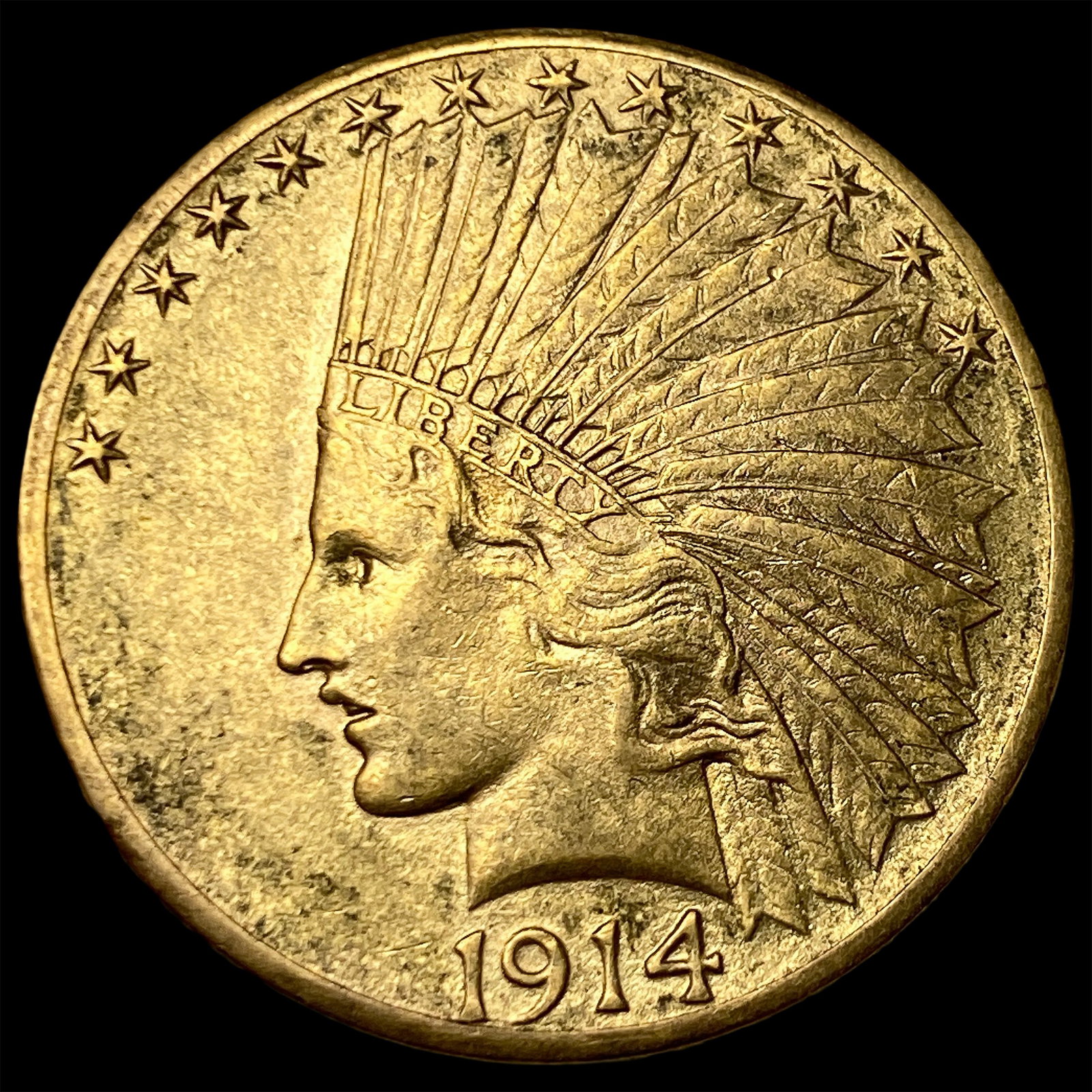 1914-D Gold $10 Indian Head Eagle CHOICE AU: 1914-D Gold $10 Indian Head Eagle CHOICE AU