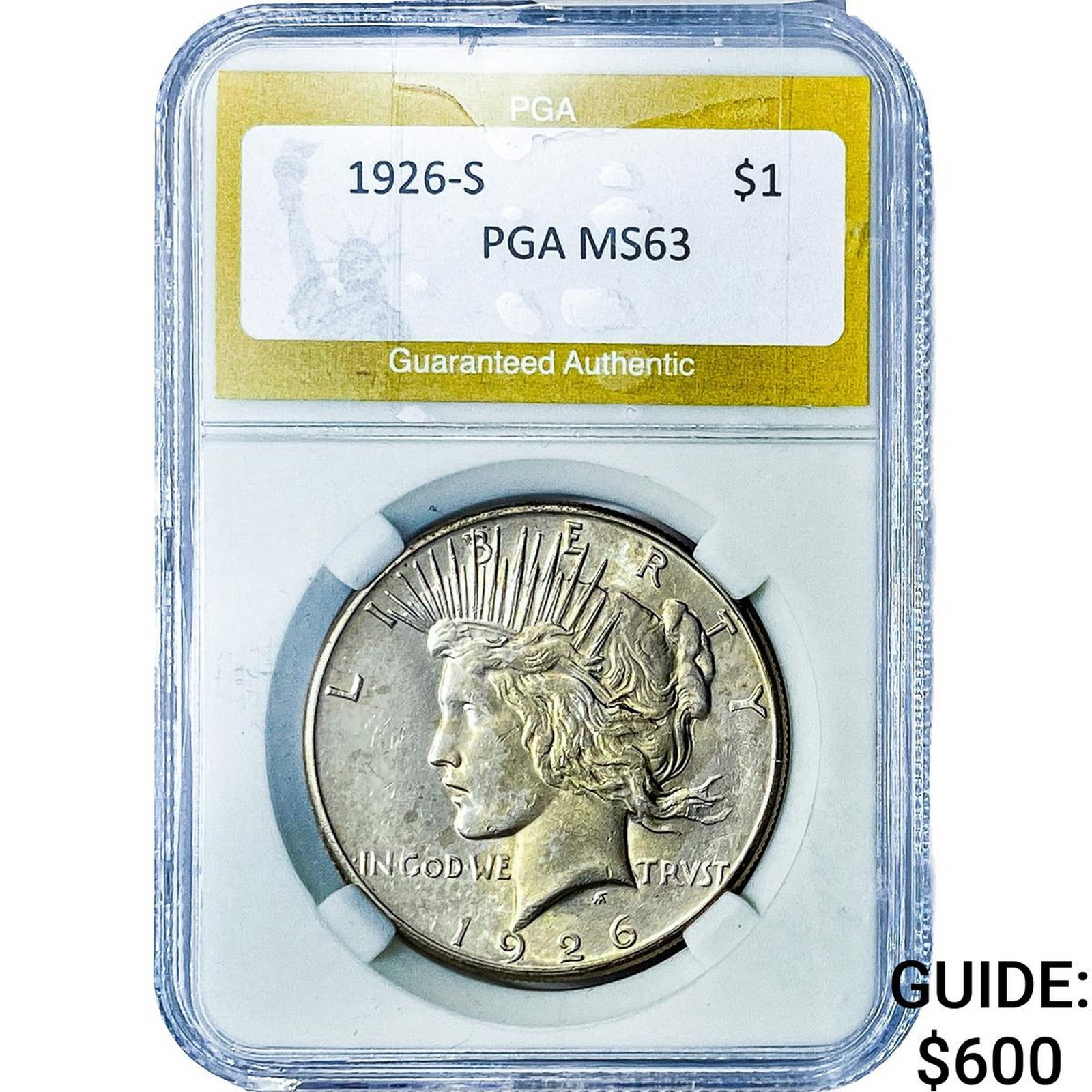 1926-S Silver Peace Dollar PGA MS63: 1926-S Silver Peace Dollar PGA MS63
