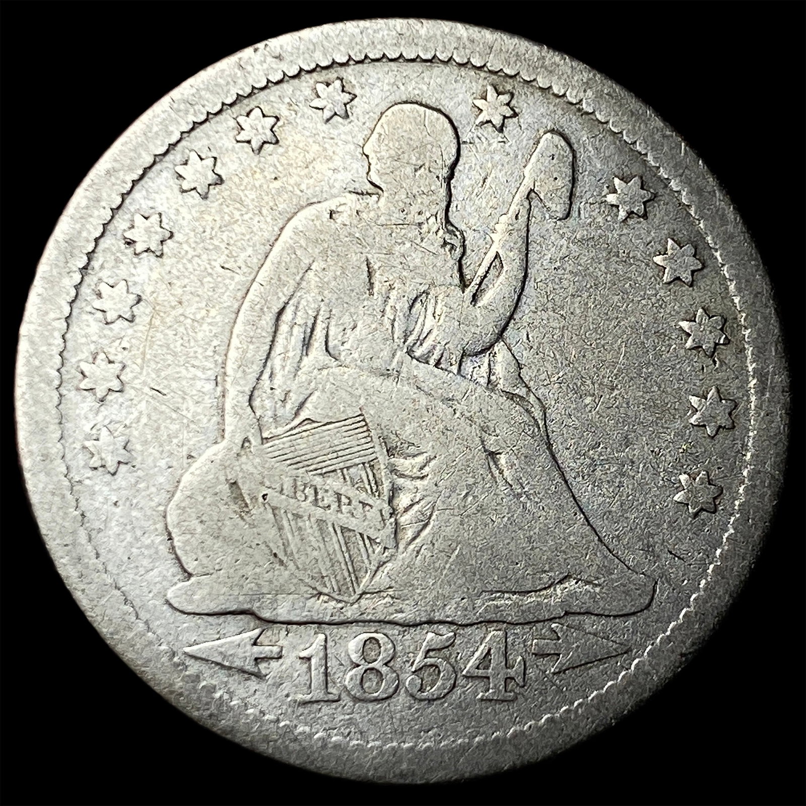 1854-O Silver Seated Liberty Quarter NICELY CIRCULATED: 1854-O Silver Seated Liberty Quarter NICELY CIRCULATED