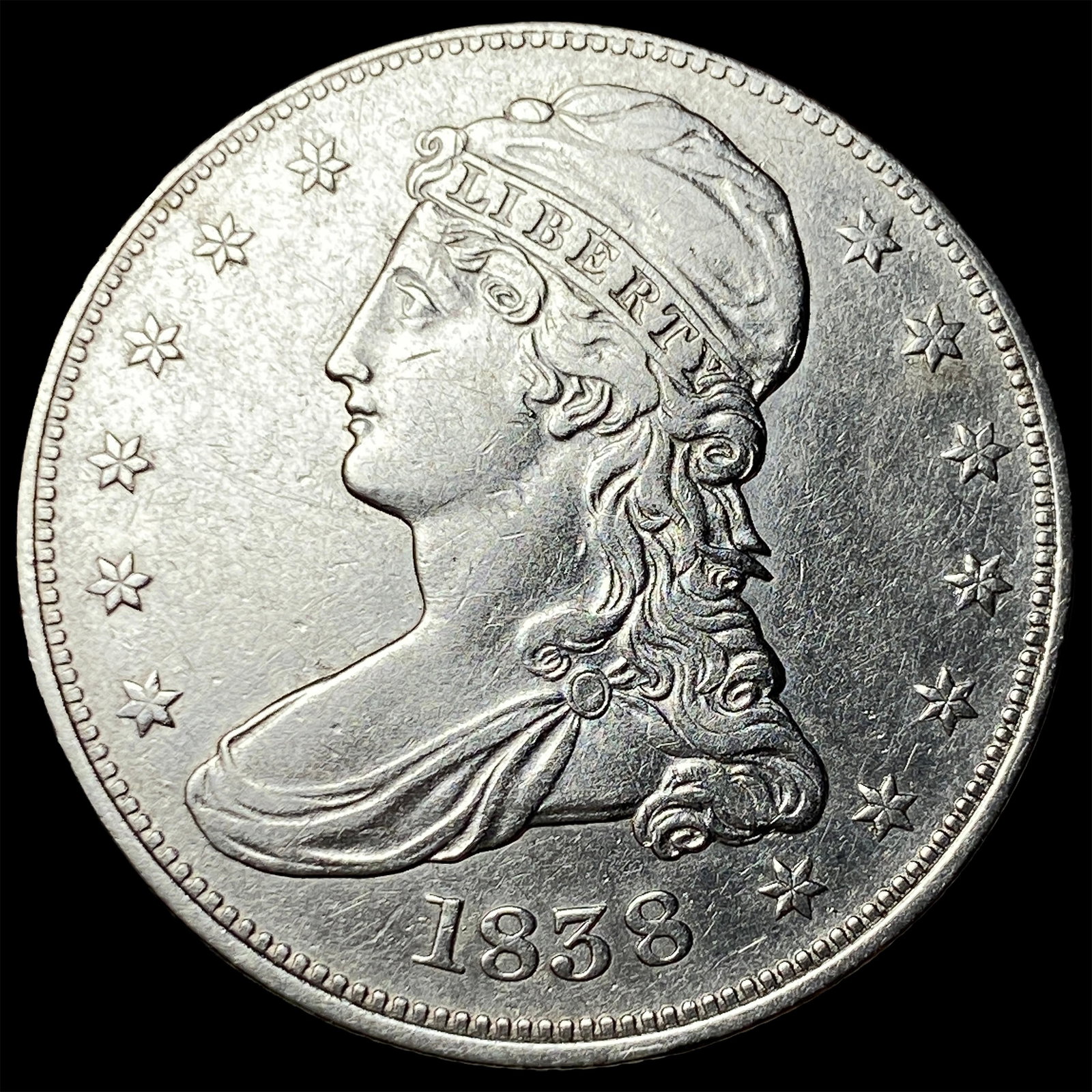 1838 Capped Bust Half Dollar CHOICE AU: 1838 Capped Bust Half Dollar CHOICE AU