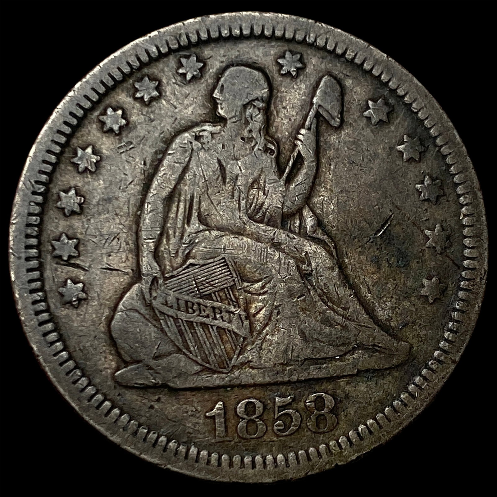 1858 Silver Seated Liberty Quarter LIGHTLY CIRCULATED: 1858 Silver Seated Liberty Quarter LIGHTLY CIRCULATED