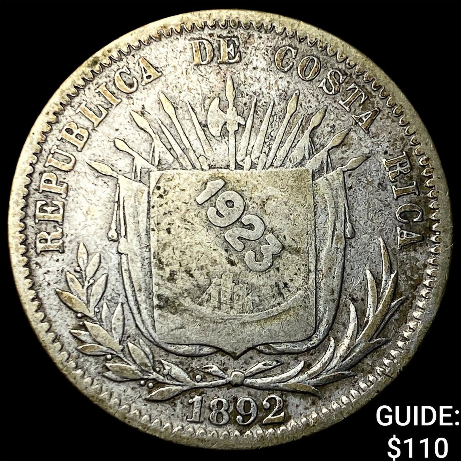 1923 Costa Rica Silver 50 Centimos: 1923 Costa Rica Silver 50 Centimos