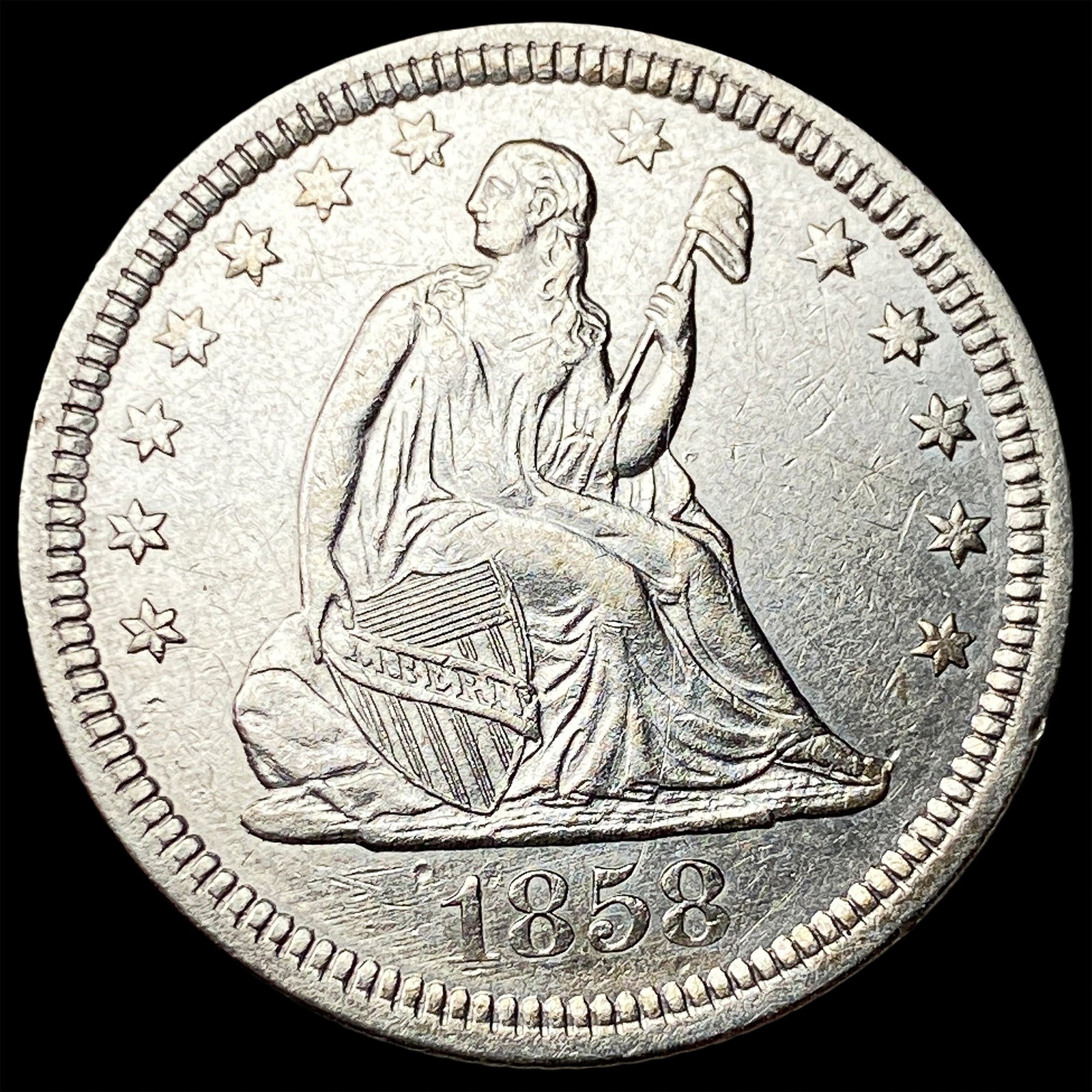 1858 Silver Seated Liberty Quarter CHOICE BU: 1858 Silver Seated Liberty Quarter CHOICE BU