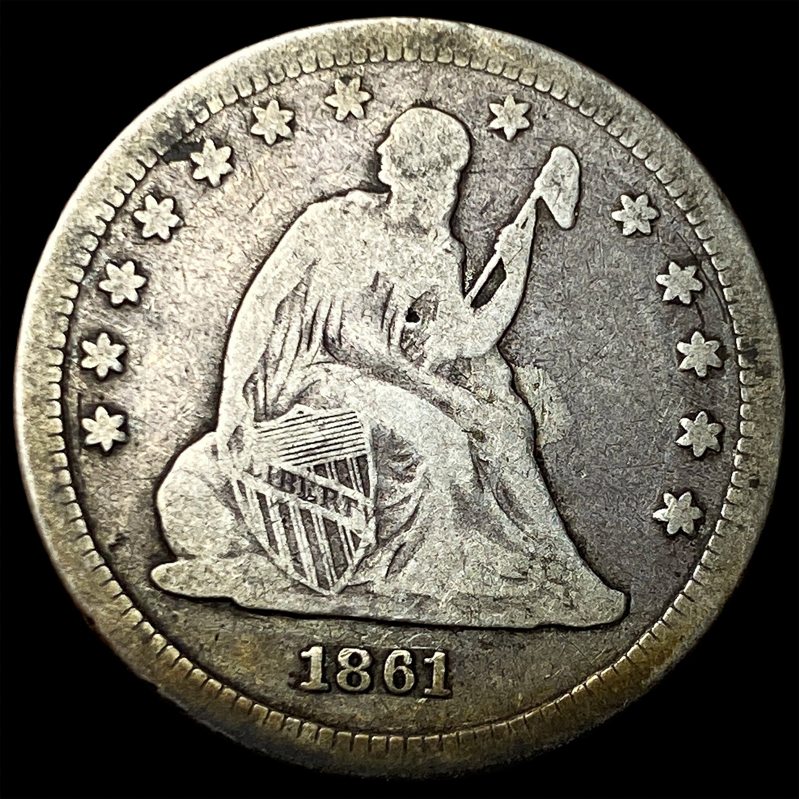1861 Silver Seated Liberty Quarter NICELY CIRCULATED: 1861 Silver Seated Liberty Quarter NICELY CIRCULATED