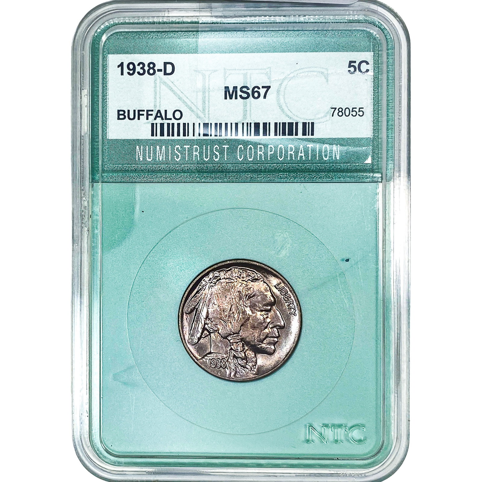 1938-D Buffalo Nickel NTC MS67: 1938-D Buffalo Nickel NTC MS67