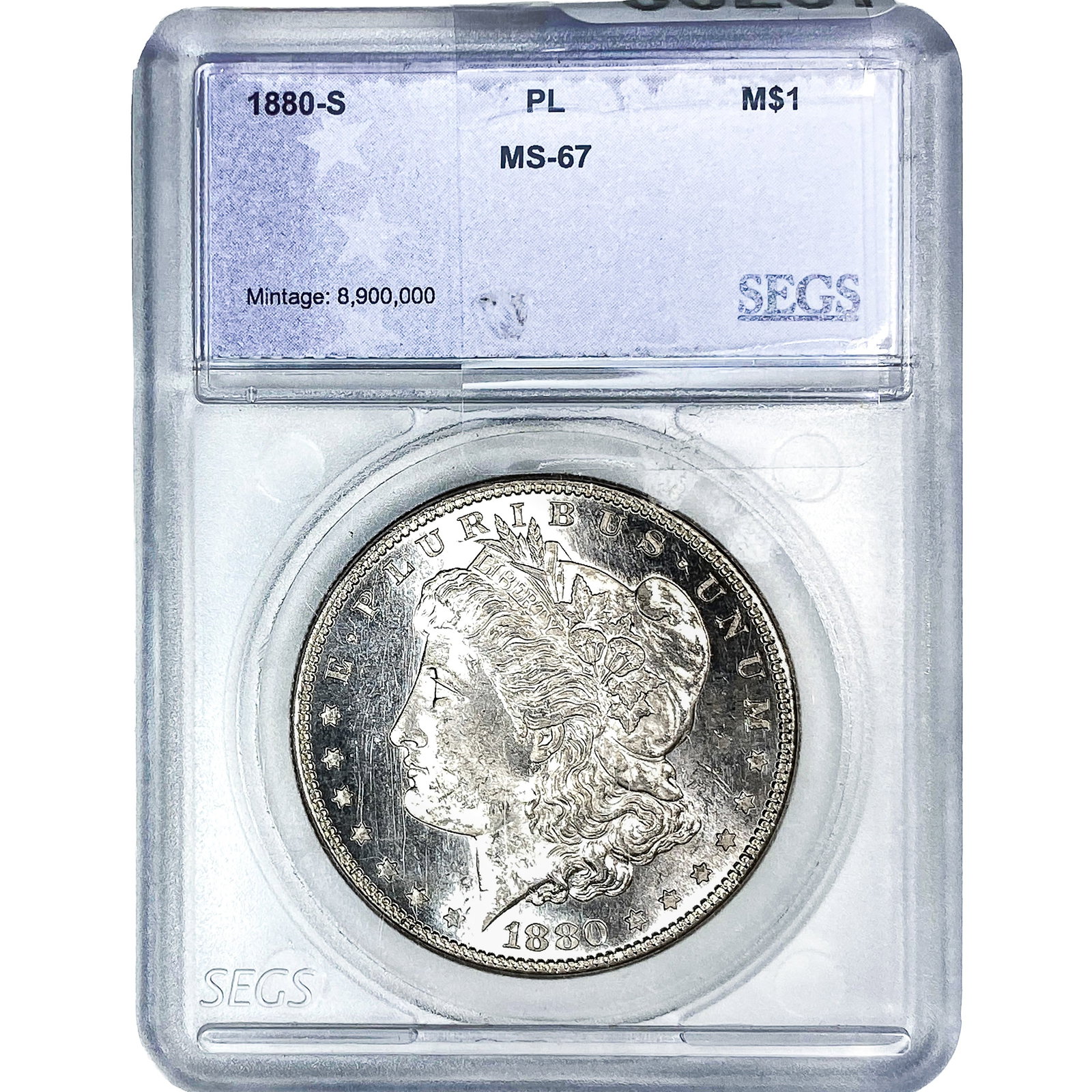 1880-S Morgan Silver Dollar SEGS MS67: 1880-S Morgan Silver Dollar SEGS MS67