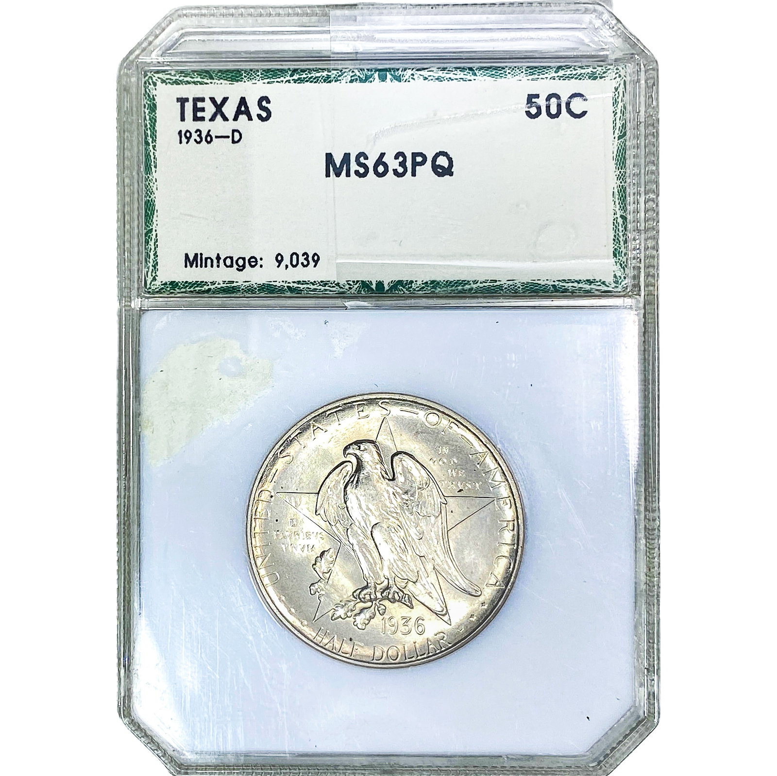 1936-D Texas Half Dollar PCI MS63 PQ: 1936-D Texas Half Dollar PCI MS63 PQ