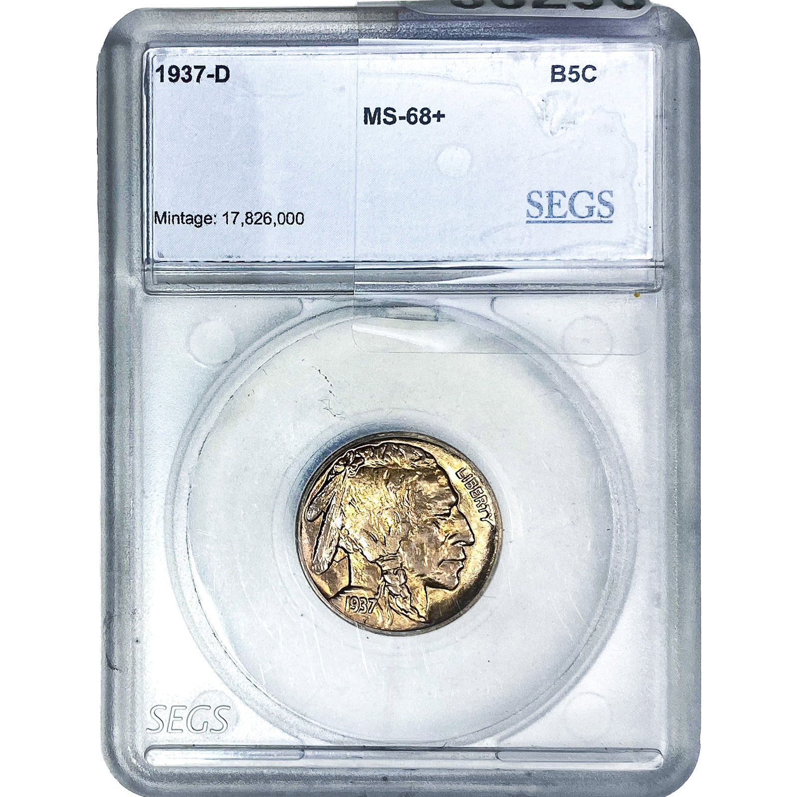 1937-D Buffalo Nickel SEGS MS68+: 1937-D Buffalo Nickel SEGS MS68+