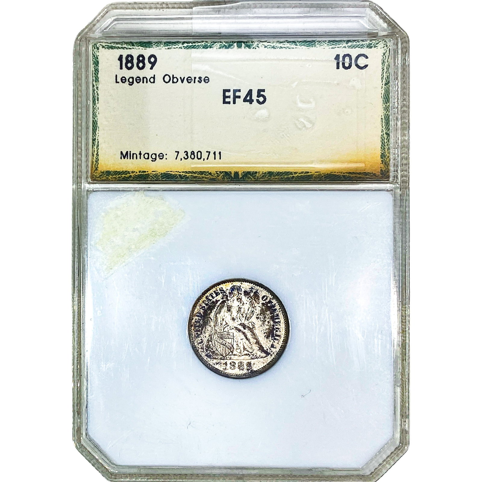 1889 Seated Liberty Dime PCI EF45: 1889 Seated Liberty Dime PCI EF45