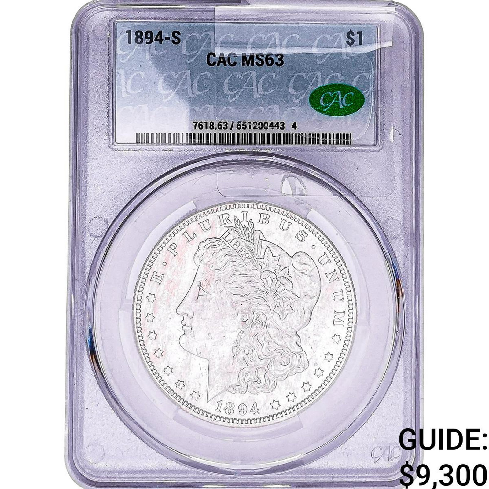 1894-S Morgan Silver Dollar CAC MS63: 1894-S Morgan Silver Dollar CAC MS63