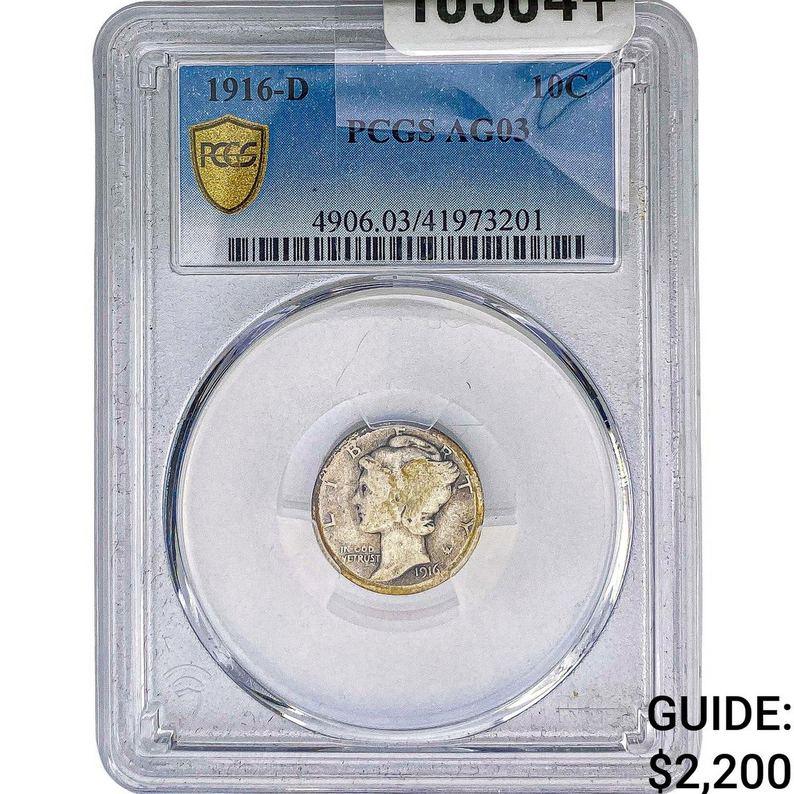 1916-D Mercury Silver Dime PCGS AG3: 1916-D Mercury Silver Dime PCGS AG3