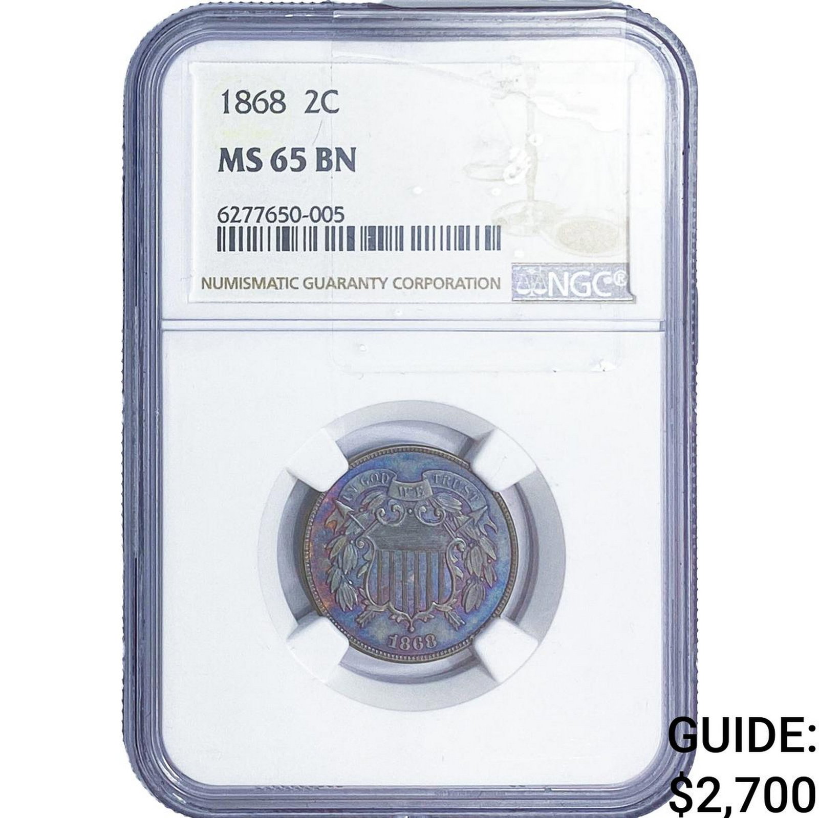 1868 Two Cent Piece NGC MS65 BN: 1868 Two Cent Piece NGC MS65 BN