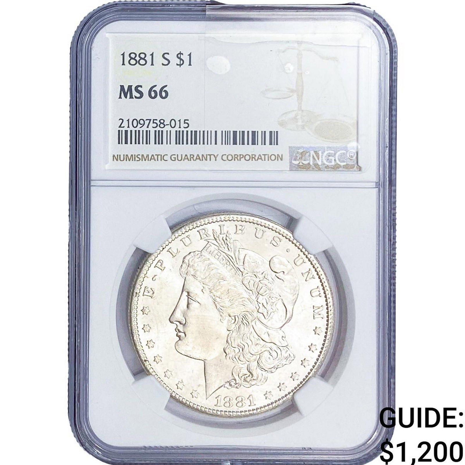 1881-S Morgan Silver Dollar NGC MS66: 1881-S Morgan Silver Dollar NGC MS66
