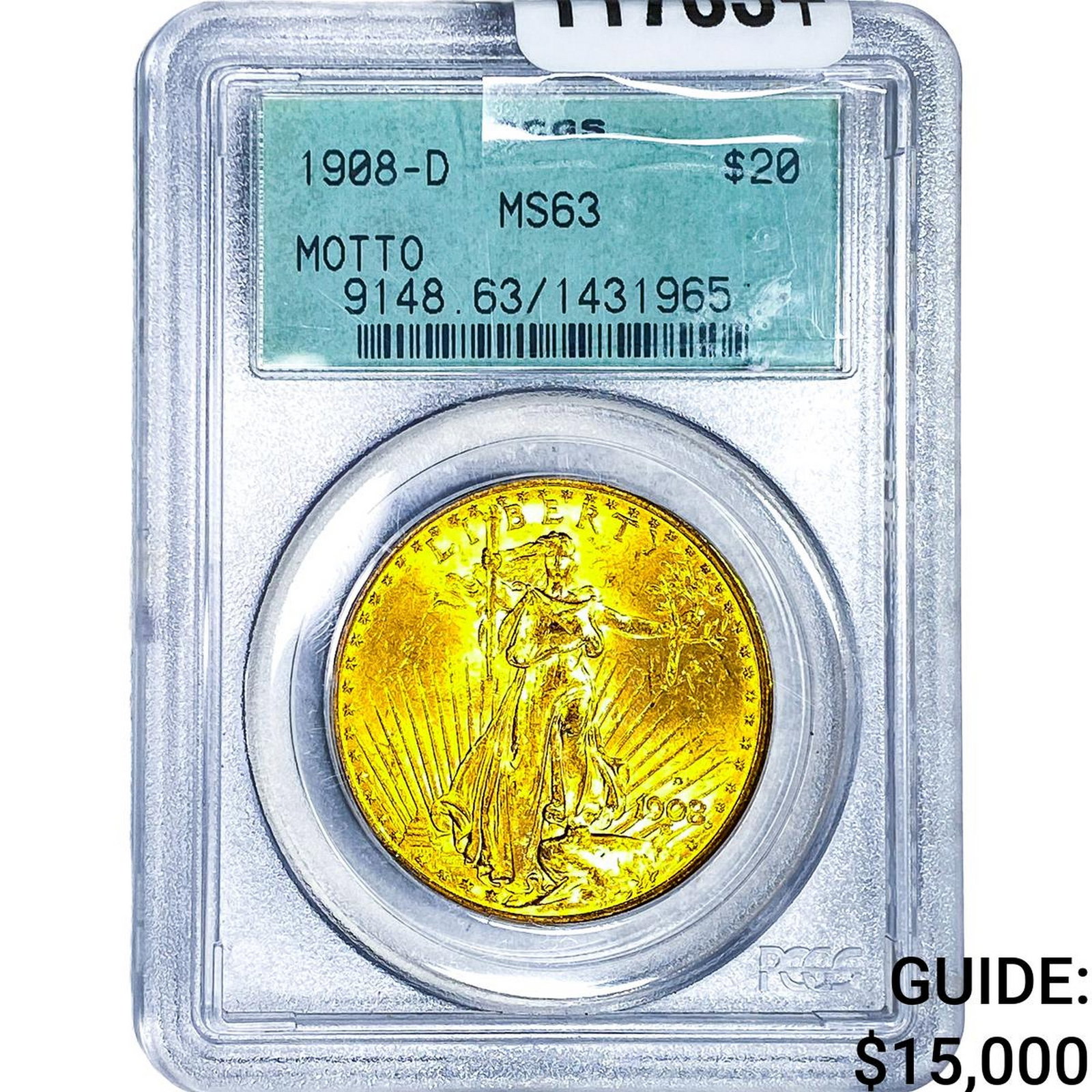 1908-D $20 Gold Double Eagle PCGS MS63 Motto (1 of 4)