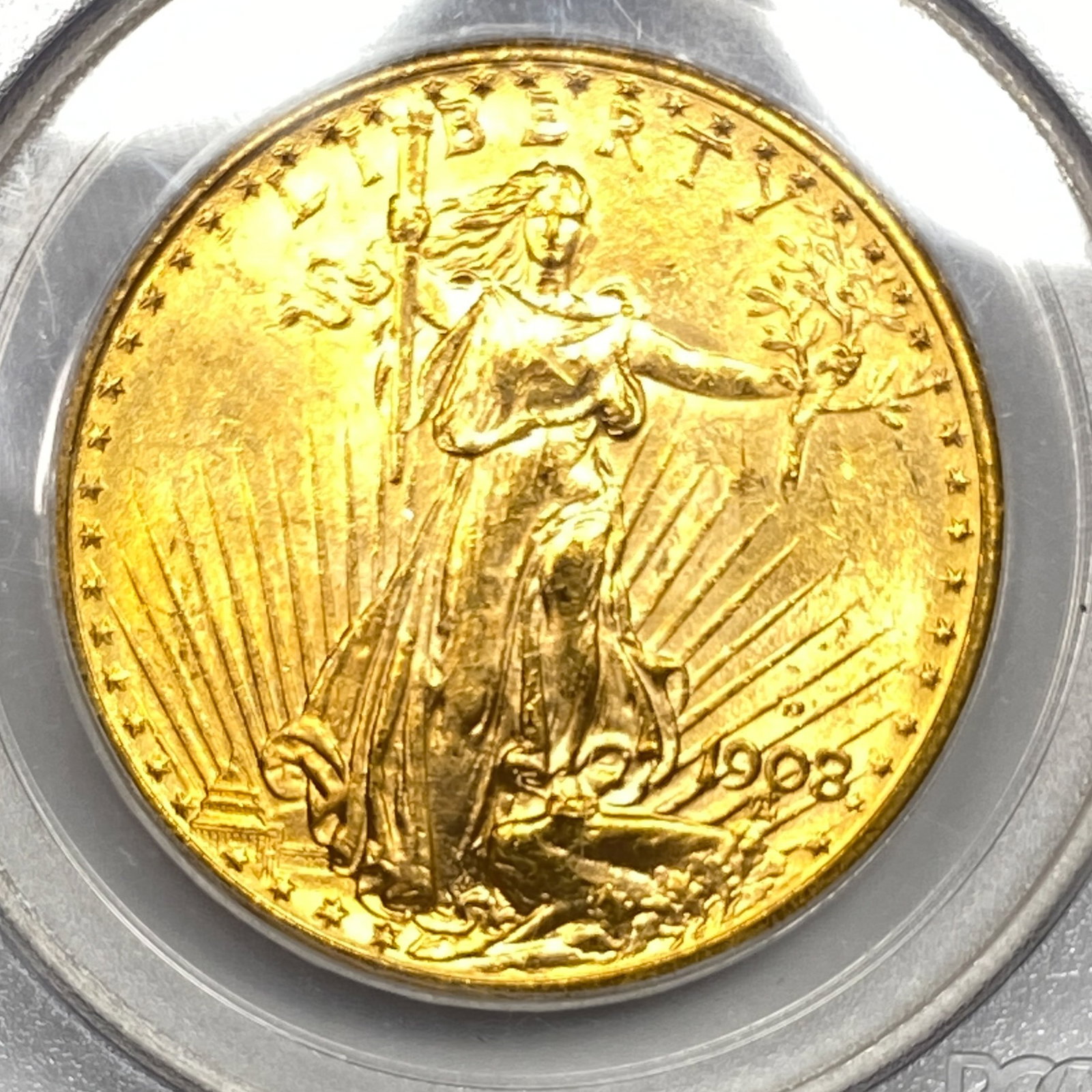 1908-D $20 Gold Double Eagle PCGS MS63 Motto - 3