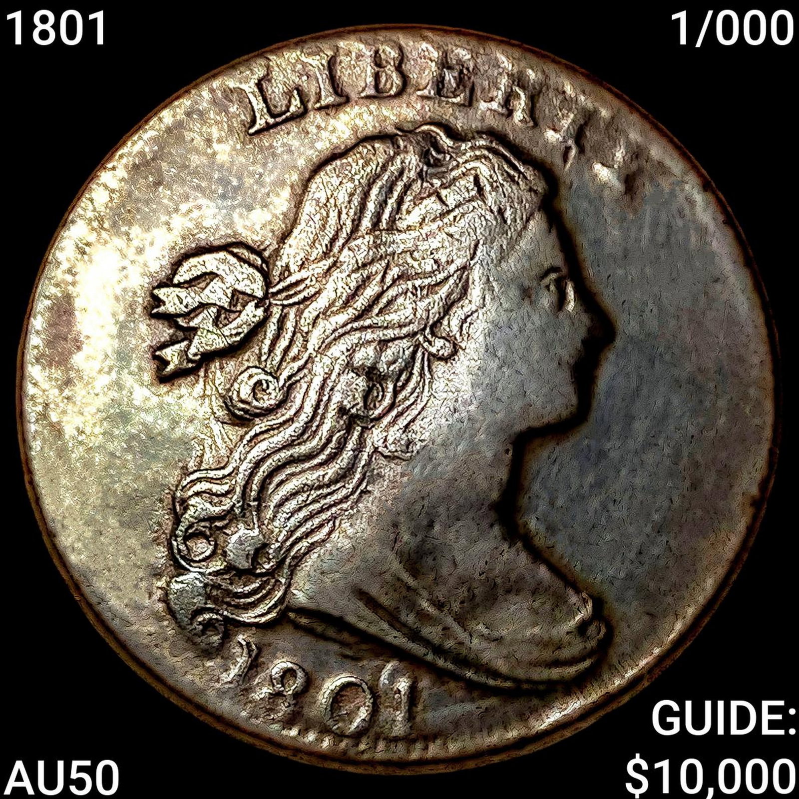 1801 1/000 Draped Bust Large Cent CLOSELY UNCIRCULATED: 1801 1/000 Draped Bust Large Cent CLOSELY UNCIRCULATED