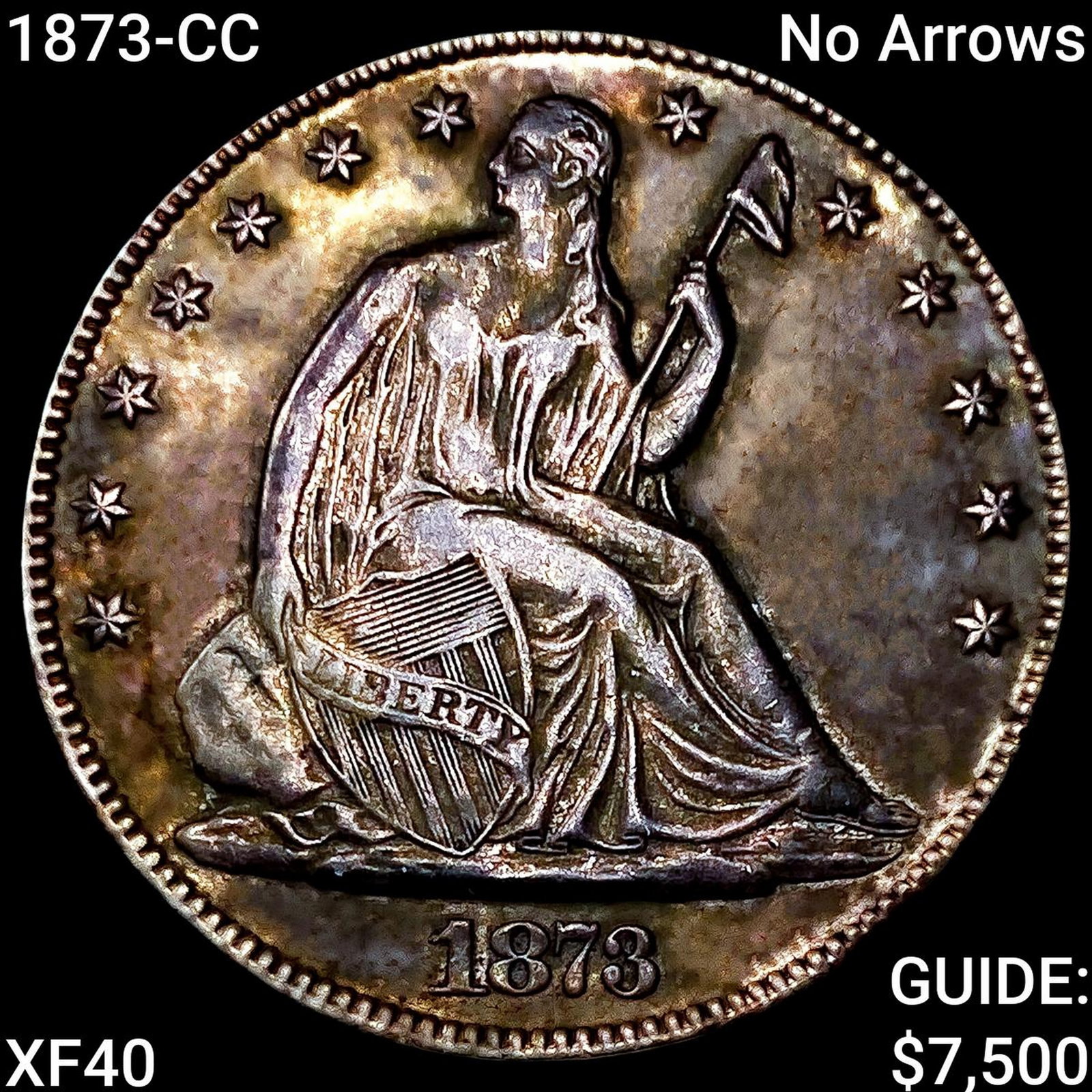 1873-CC No Arrows Seated Liberty Half Dollar NEARLY UNCIRCULATED: 1873-CC No Arrows Seated Liberty Half Dollar NEARLY UNCIRCULATED