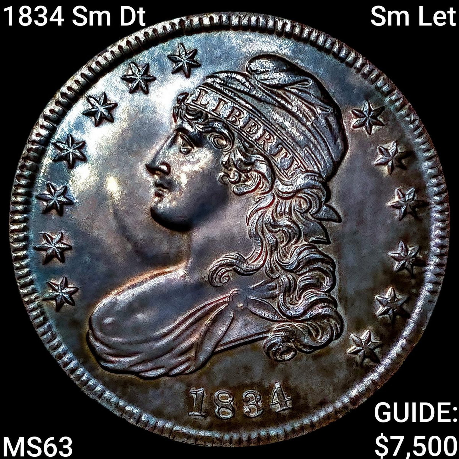 1834 Sm Dt Sm Let Capped Bust Half Dollar CHOICE BU: 1834 Sm Dt Sm Let Capped Bust Half Dollar CHOICE BU