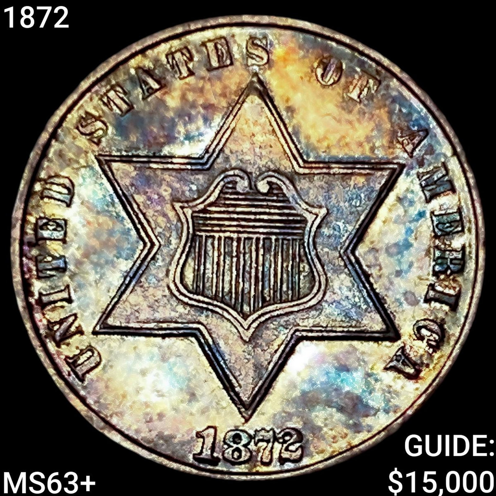 1872 Silver Three Cent CHOICE BU+: 1872 Silver Three Cent CHOICE BU+