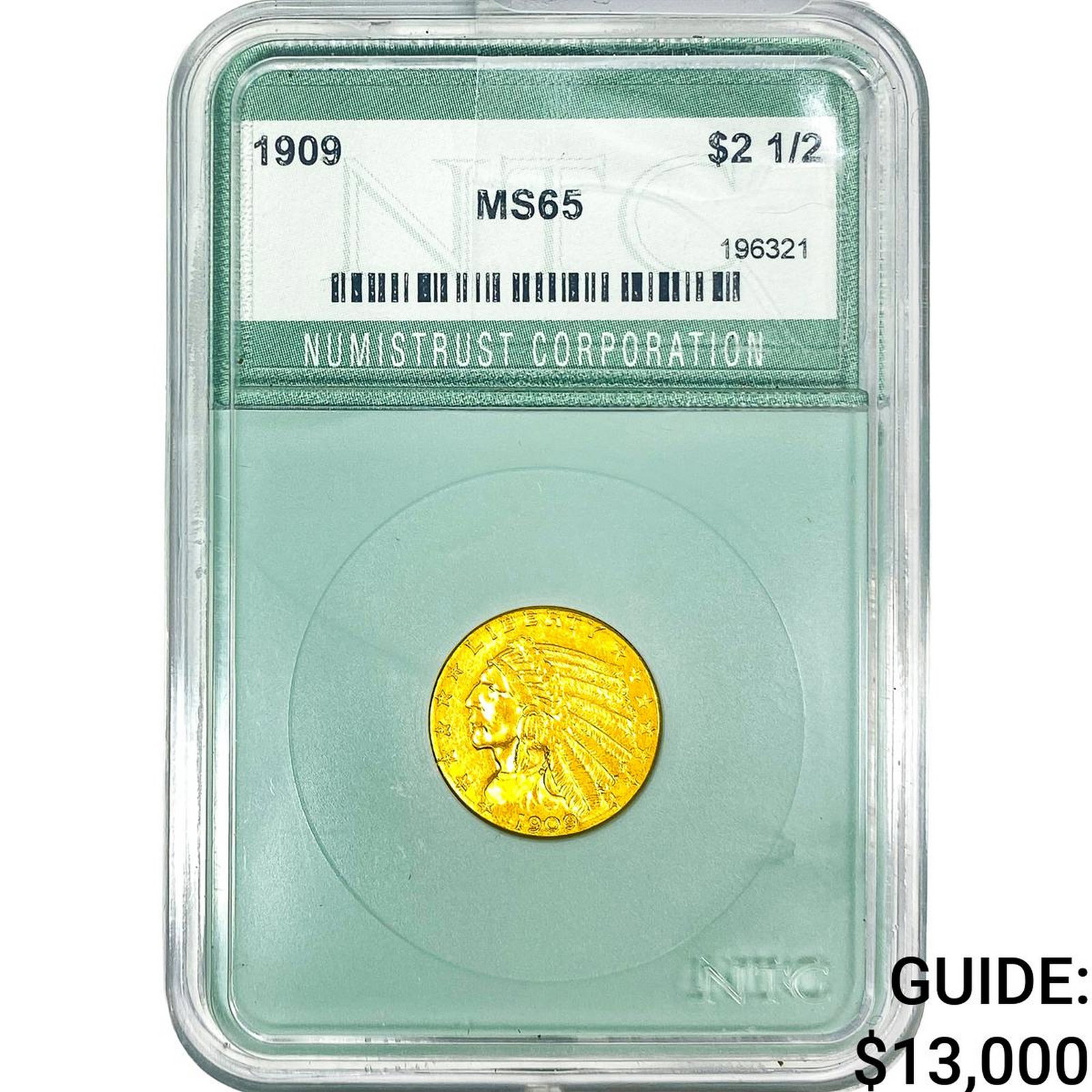 1909 $2.50 Gold Quarter Eagle NTC MS65: 1909 $2.50 Gold Quarter Eagle NTC MS65