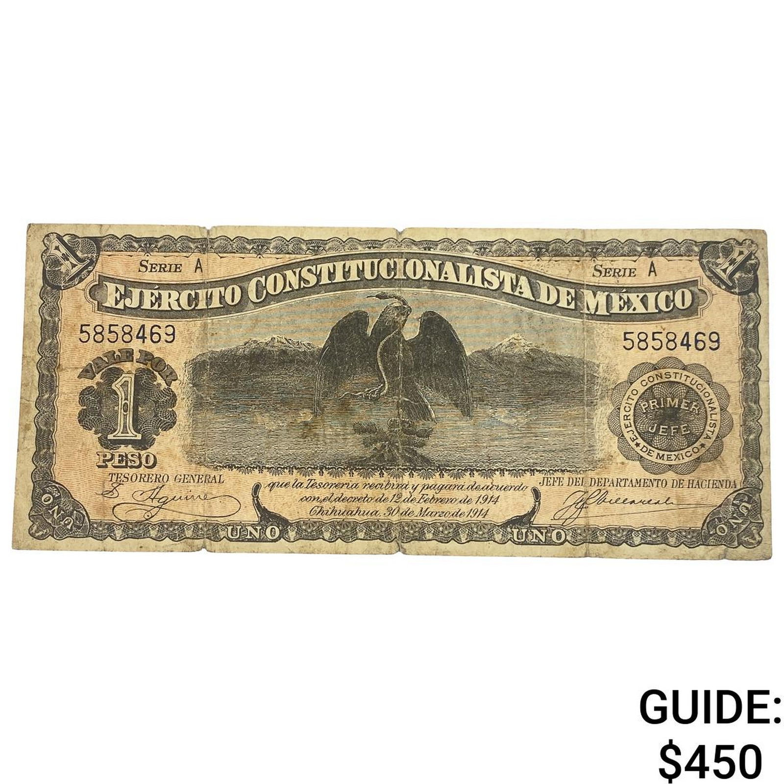 1914 Constitutionalist Army of Mexico 1 Peso: 1914 Constitutionalist Army of Mexico 1 Peso