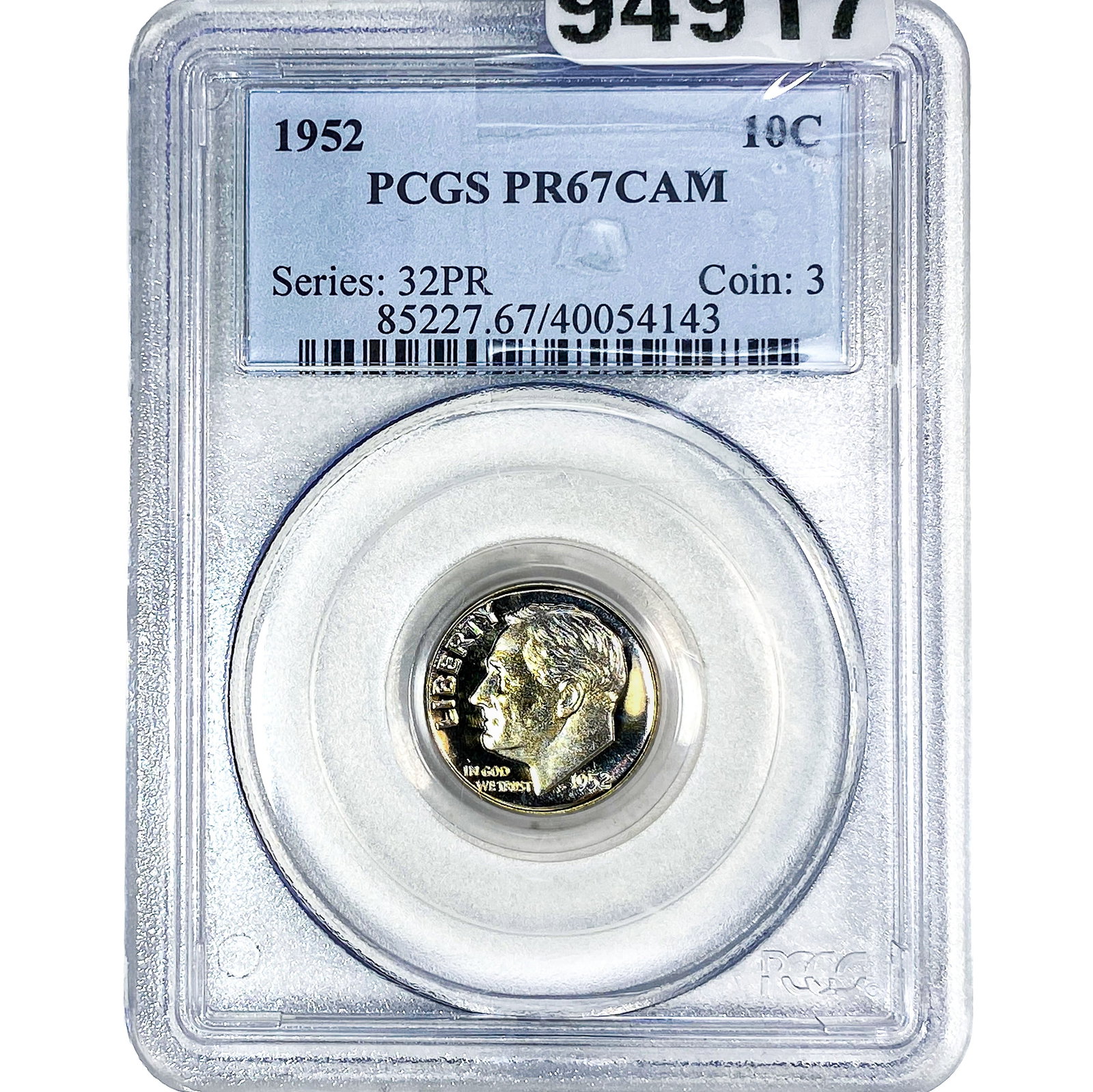 1952 Roosevelt Dime PCGS PR67 DCAM: 1952 Roosevelt Dime PCGS PR67 DCAM