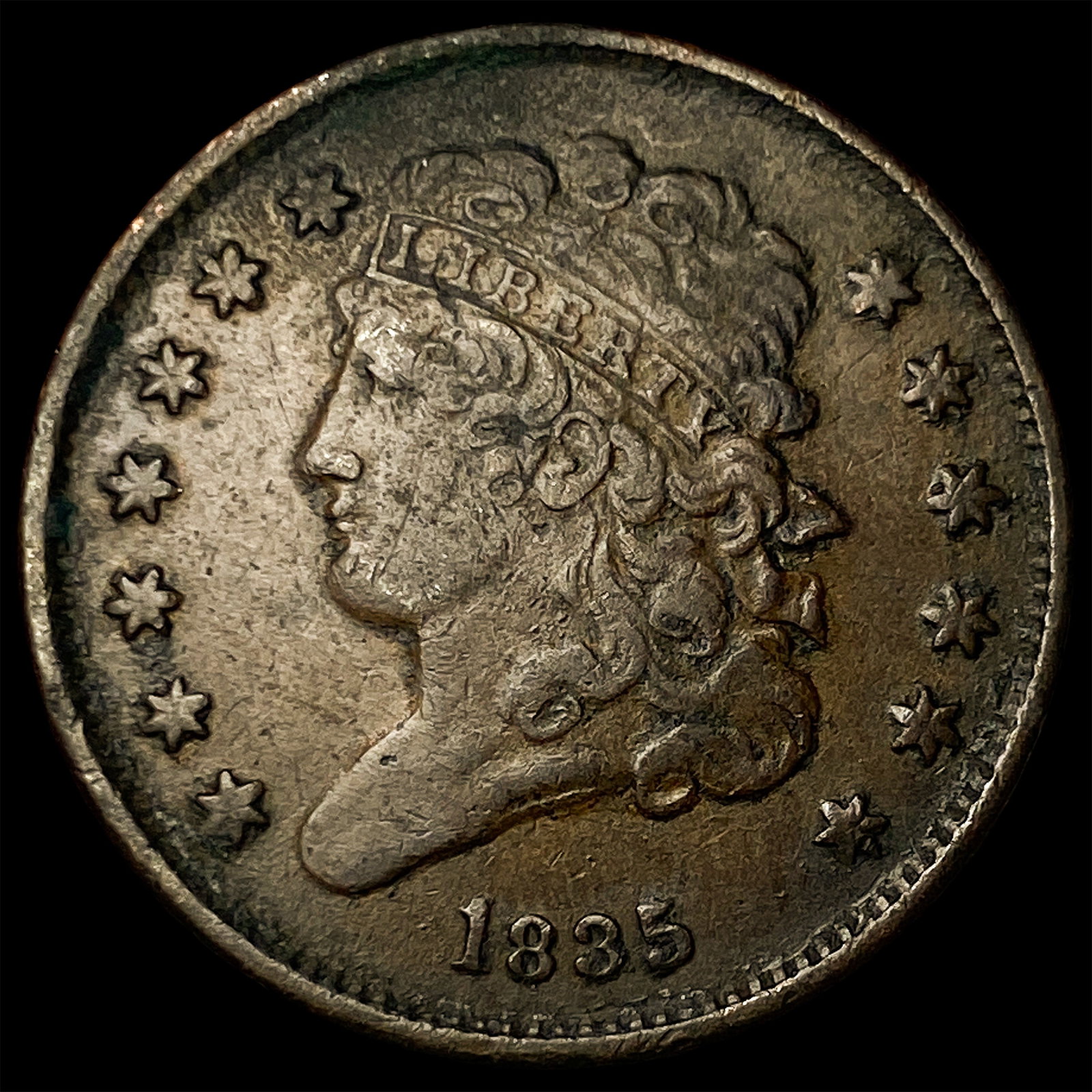 1835 Copper Half Cent CLOSELY UNCIRCULATED: 1835 Copper Half Cent CLOSELY UNCIRCULATED