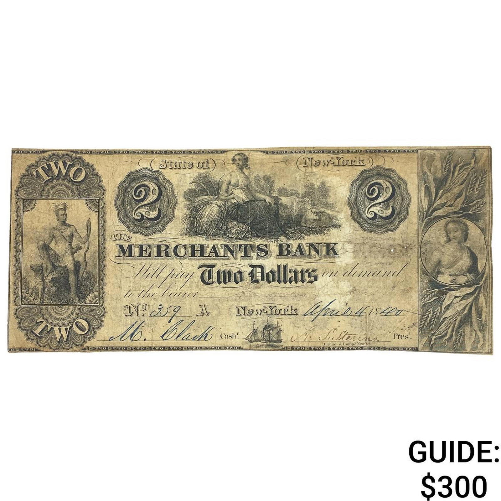 1840 $2 Merchants Bank of New York Note: 1840 $2 Merchants Bank of New York Note