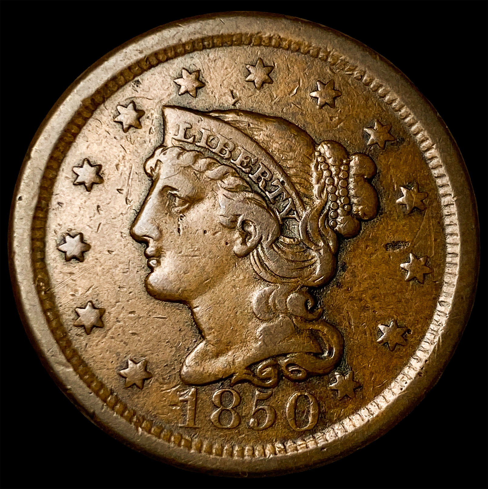 1850 Braided Hair Large Cent CLOSELY UNCIRCULATED (1 of 2)