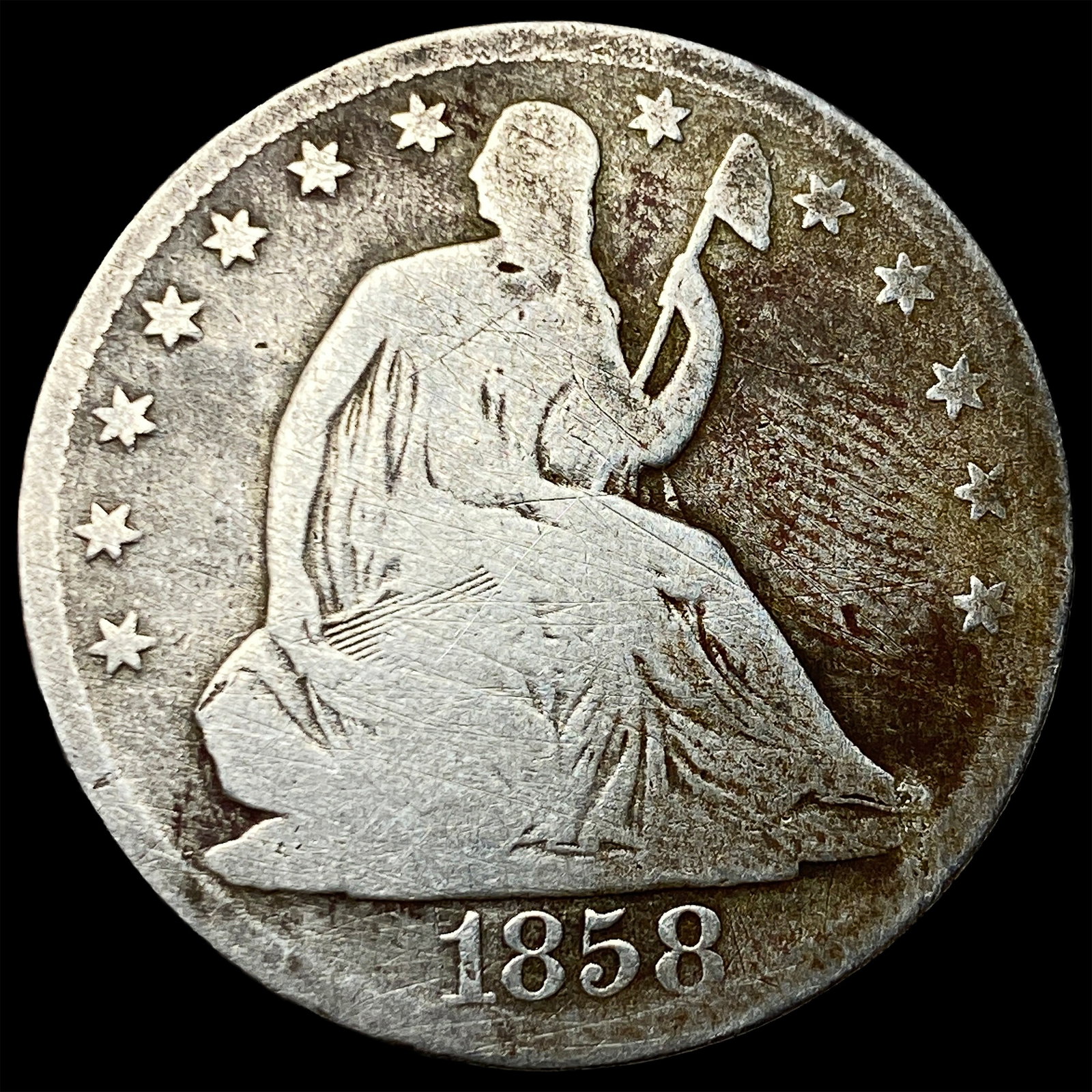 1858-O Silver Half Dollar NICELY CIRCULATED: 1858-O Silver Half Dollar NICELY CIRCULATED
