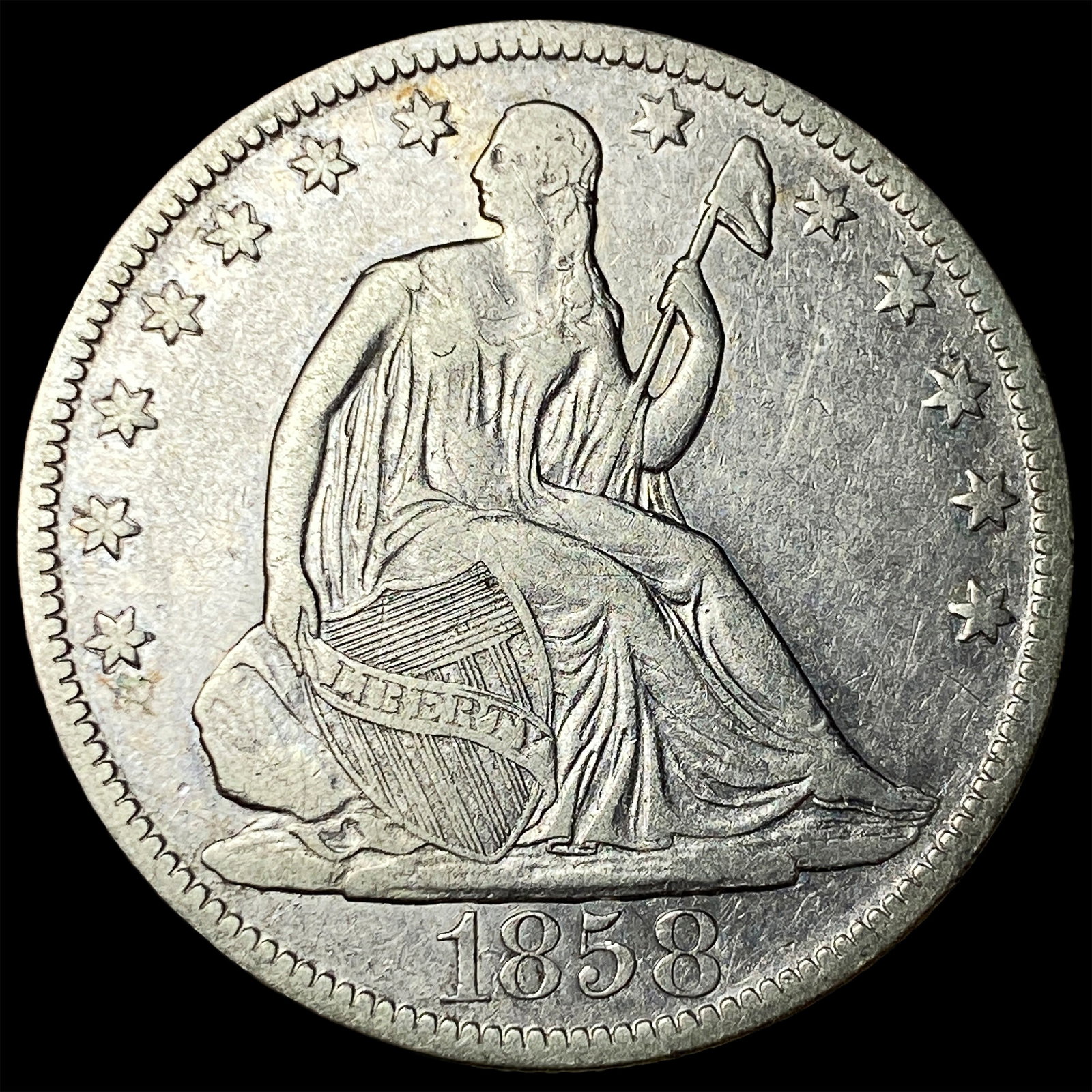 1858-O Silver Half Dollar CLOSELY UNCIRCULATED: 1858-O Silver Half Dollar CLOSELY UNCIRCULATED