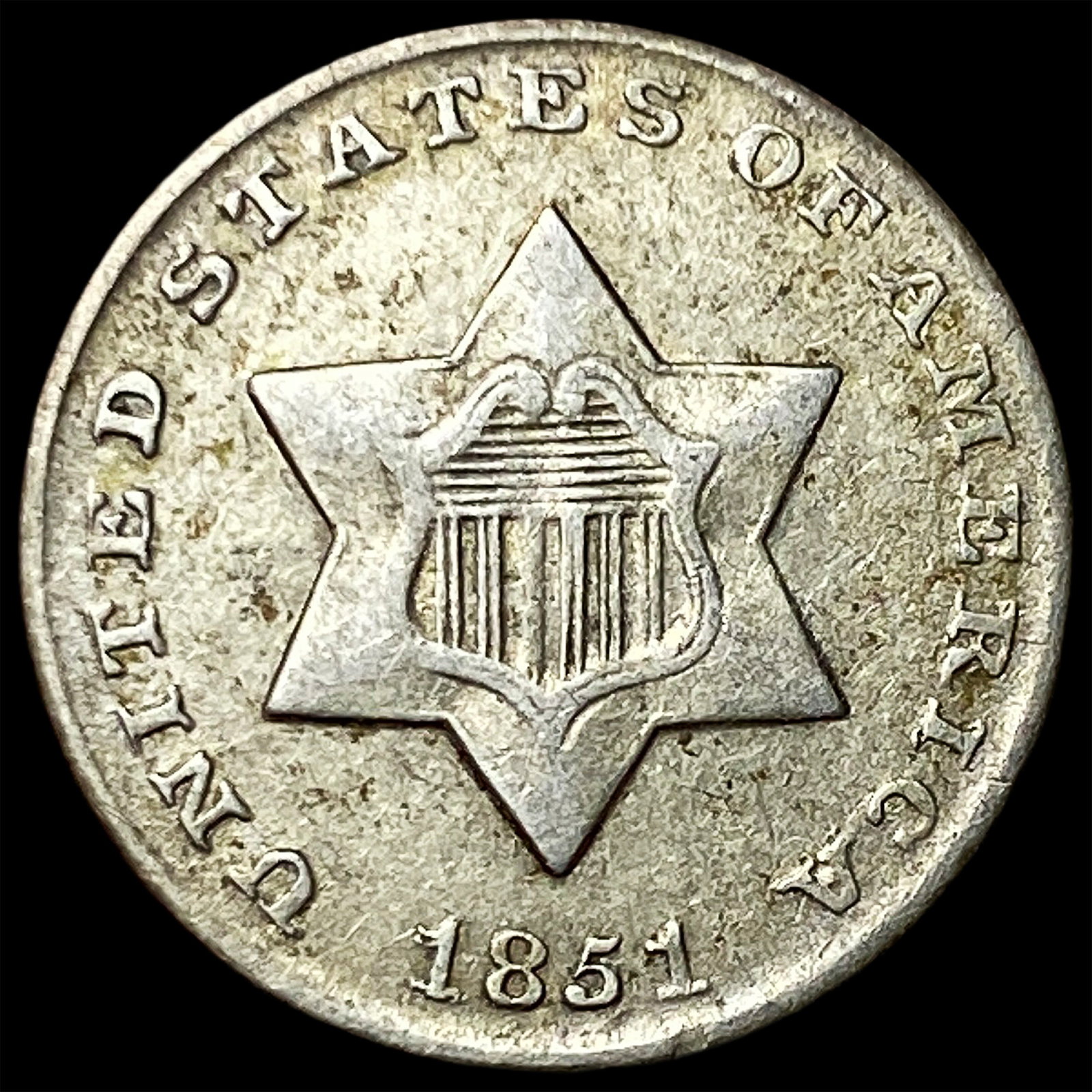 1851 Silver Three-Cent Piece LIGHTLY CIRCULATED: 1851 Silver Three-Cent Piece LIGHTLY CIRCULATED