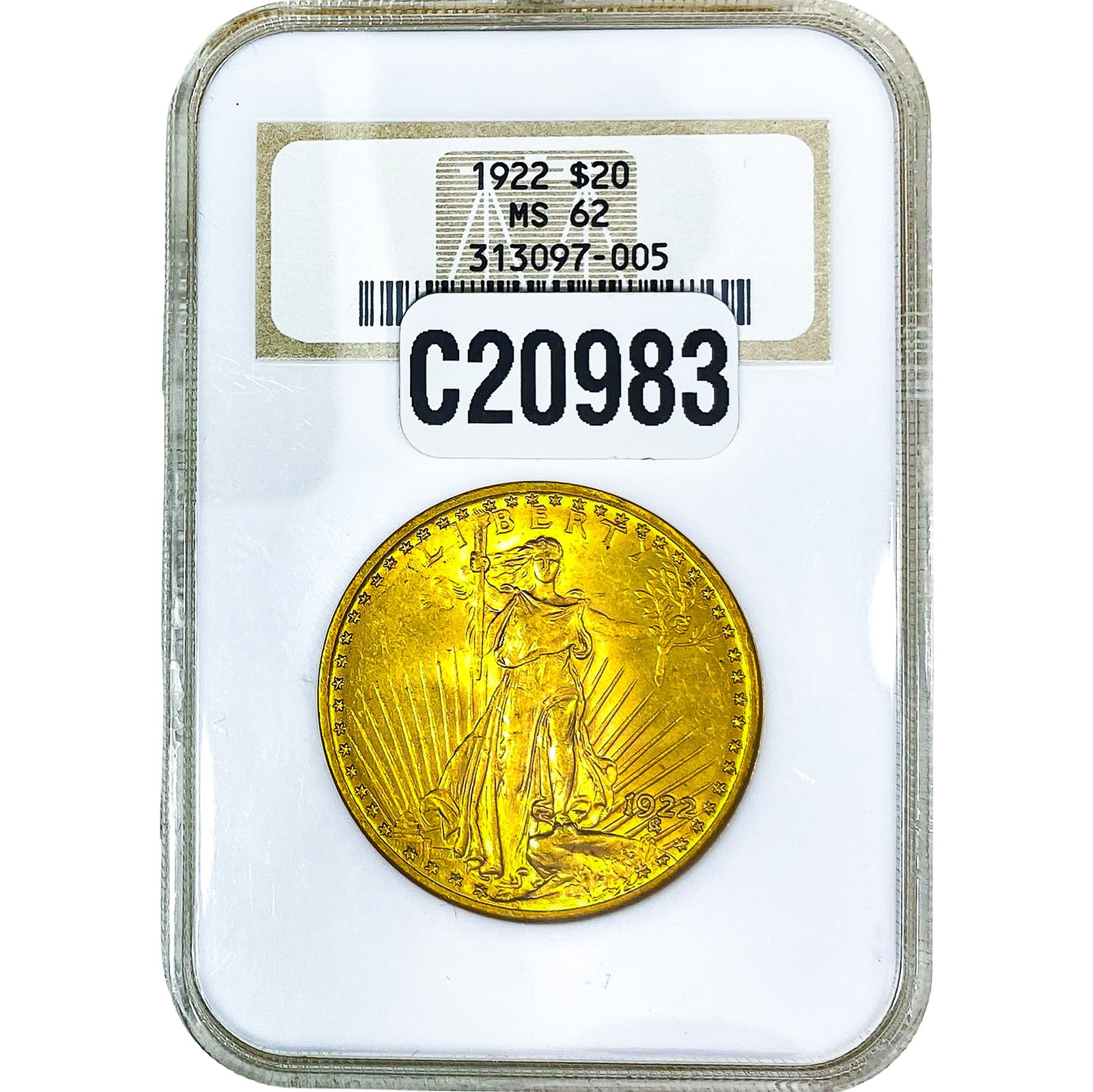 1922 $20 Gold Double Eagle NGC MS62: 1922 $20 Gold Double Eagle NGC MS62