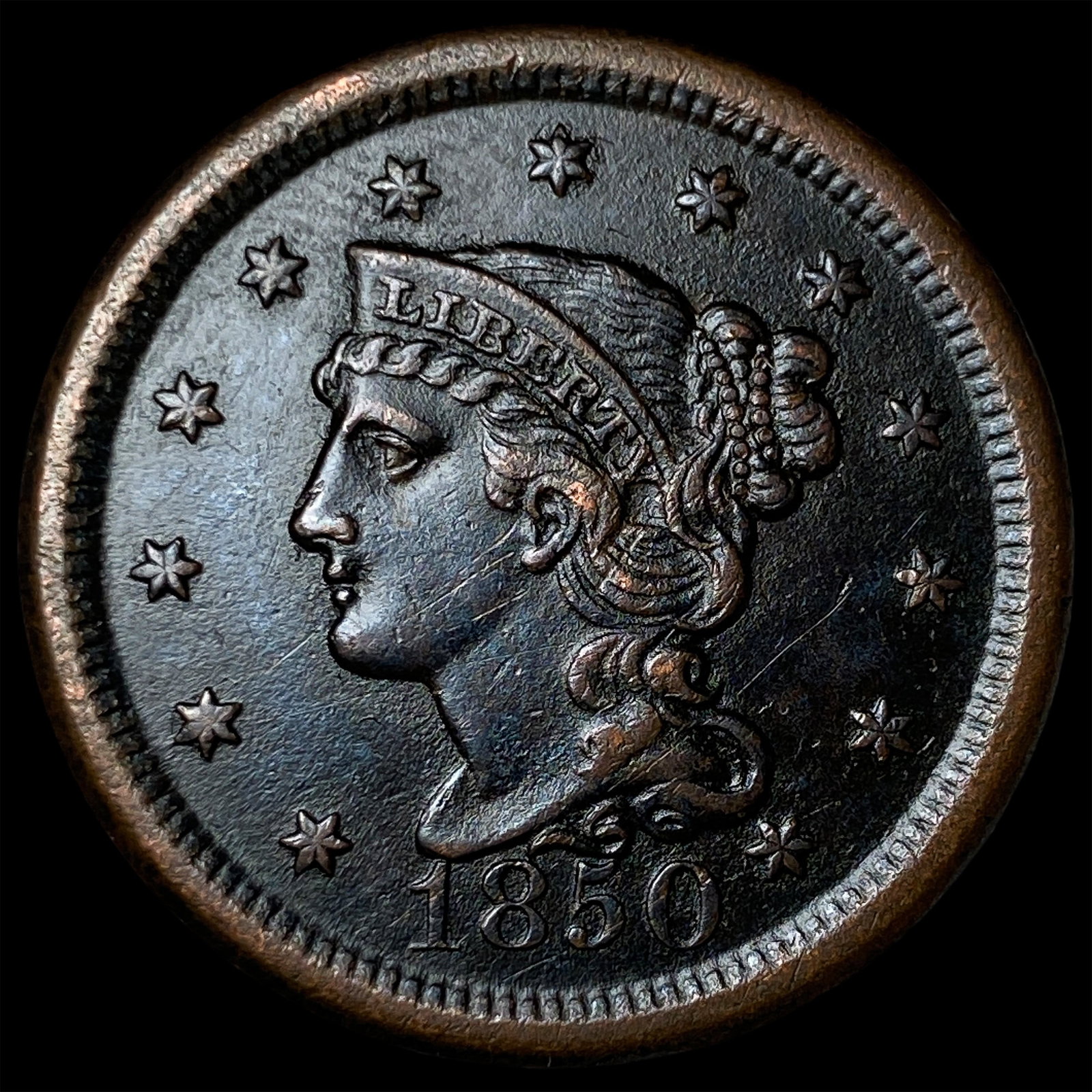 1850 Braided Hair Large Cent CHOICE AU (1 of 2)