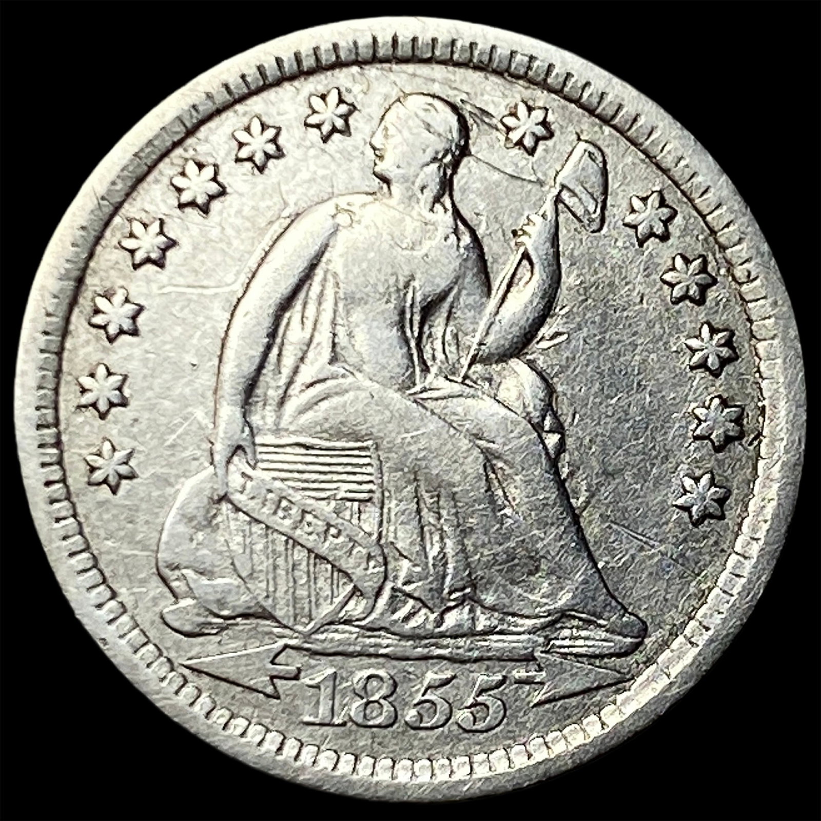 1855 Seated Liberty Half Dime CLOSELY UNCIRCULATED: 1855 Seated Liberty Half Dime CLOSELY UNCIRCULATED
