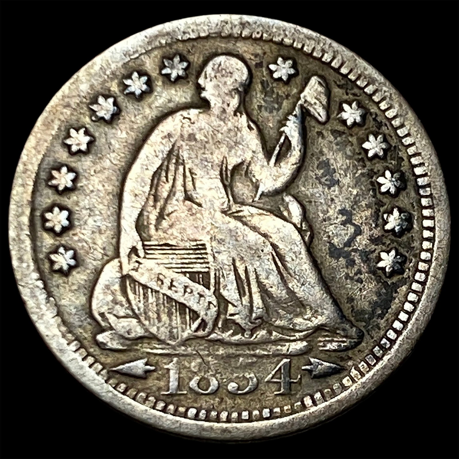 1854 Arrows Seated Liberty Half Dime LIGHTLY CIRCULATED (1 of 2)