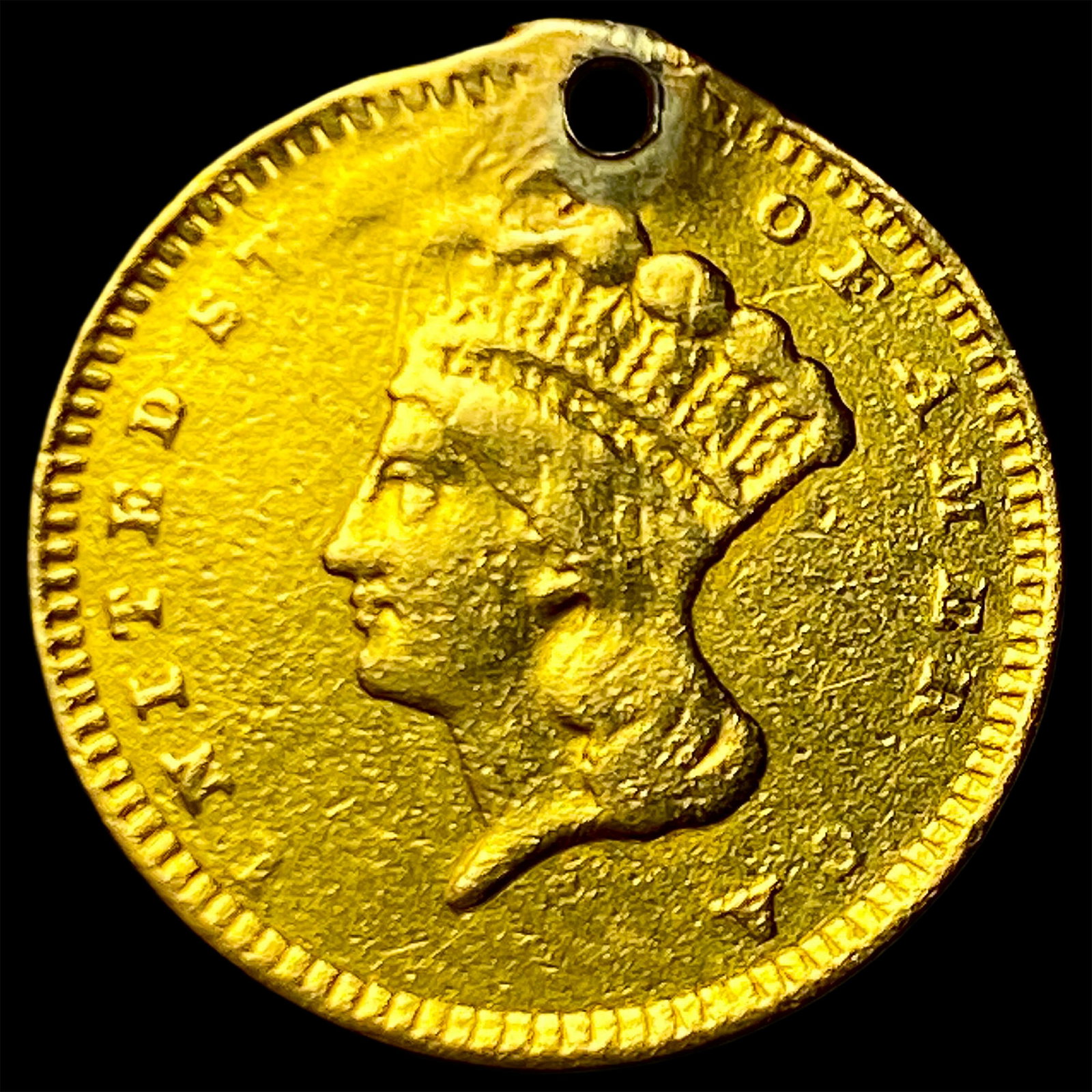 1859 Indian Princess Head Gold Dollar (holed) HIGH GRADE: 1859 Indian Princess Head Gold Dollar (holed) HIGH GRADE