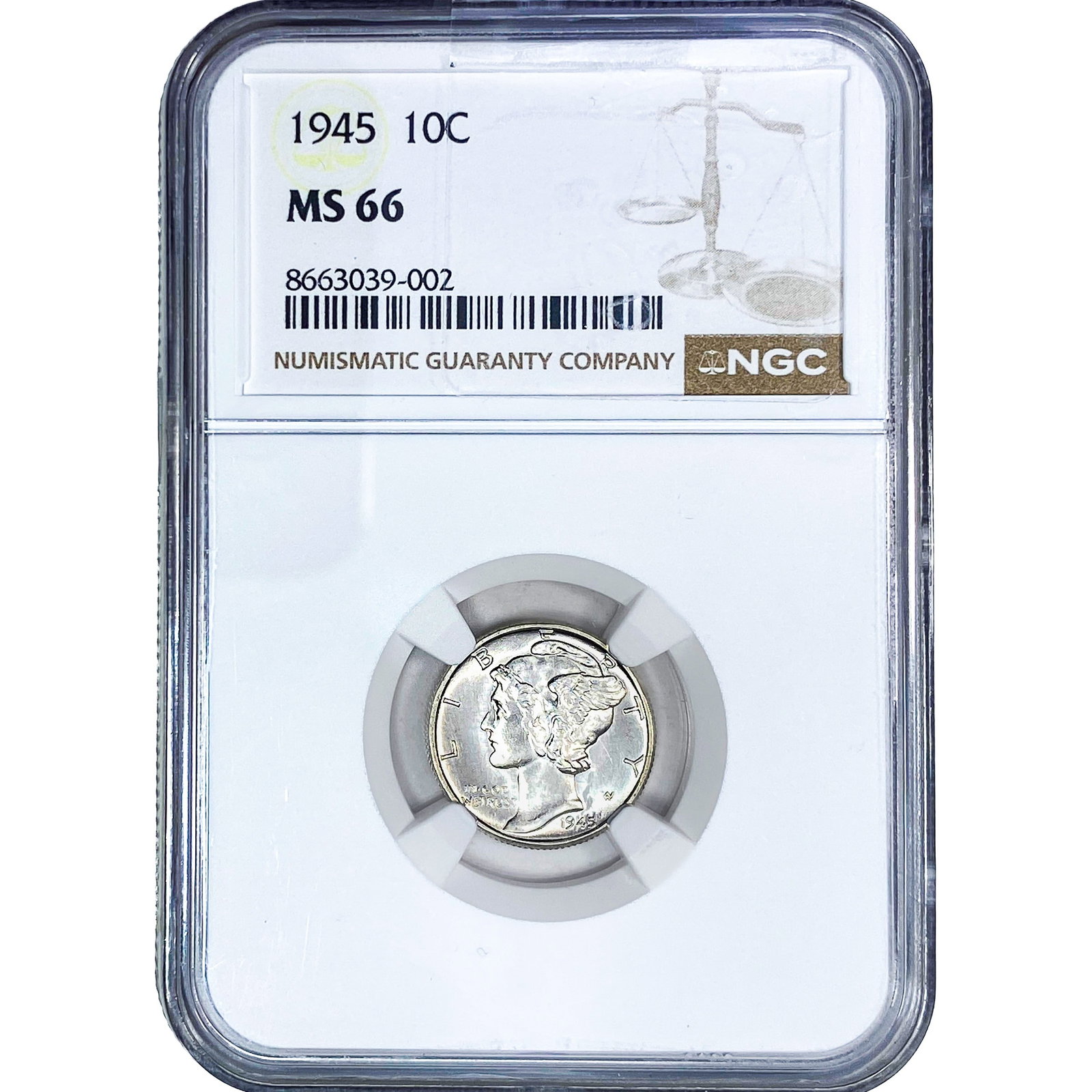 1945 Mercury Silver Dime NGC MS66: 1945 Mercury Silver Dime NGC MS66