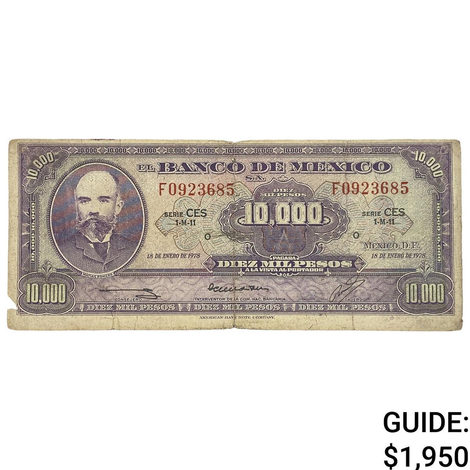 1978 Bank of Mexico 10,000 Pesos: 1978 Bank of Mexico 10,000 Pesos