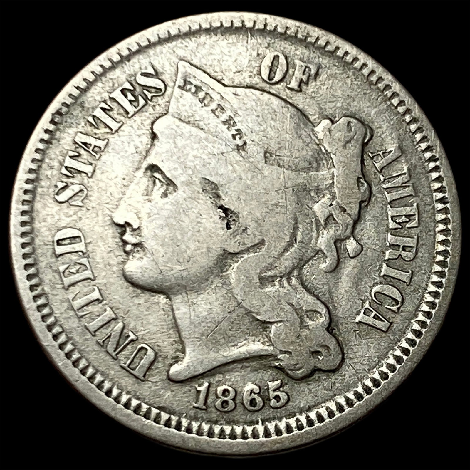 1865 Nickel Three-Cent Piece LIGHTLY CIRCULATED (1 of 2)