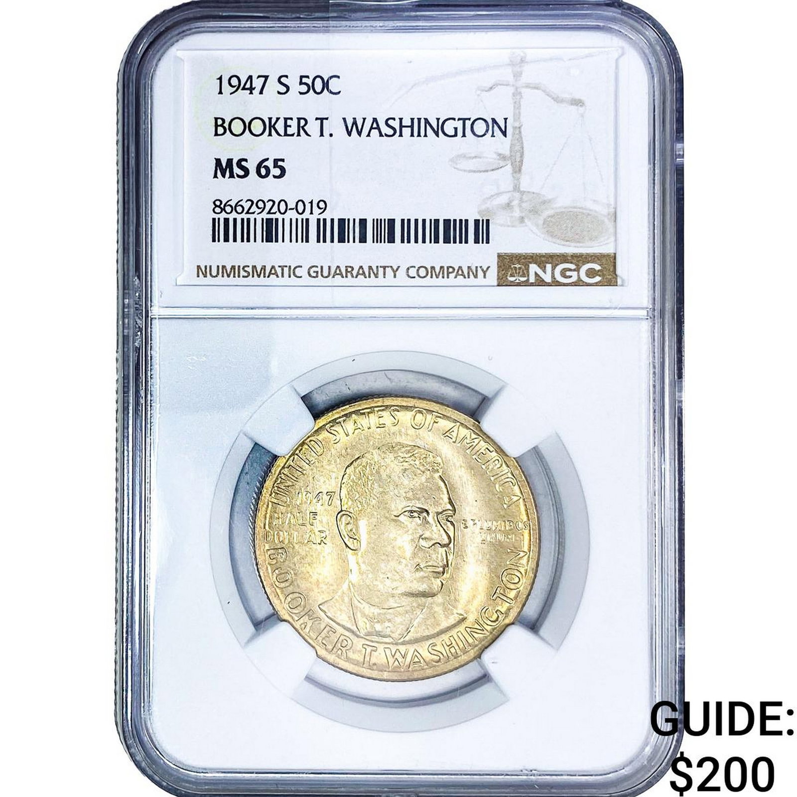 1947-S Booker T Half Dollar NGC MS65: 1947-S Booker T Half Dollar NGC MS65