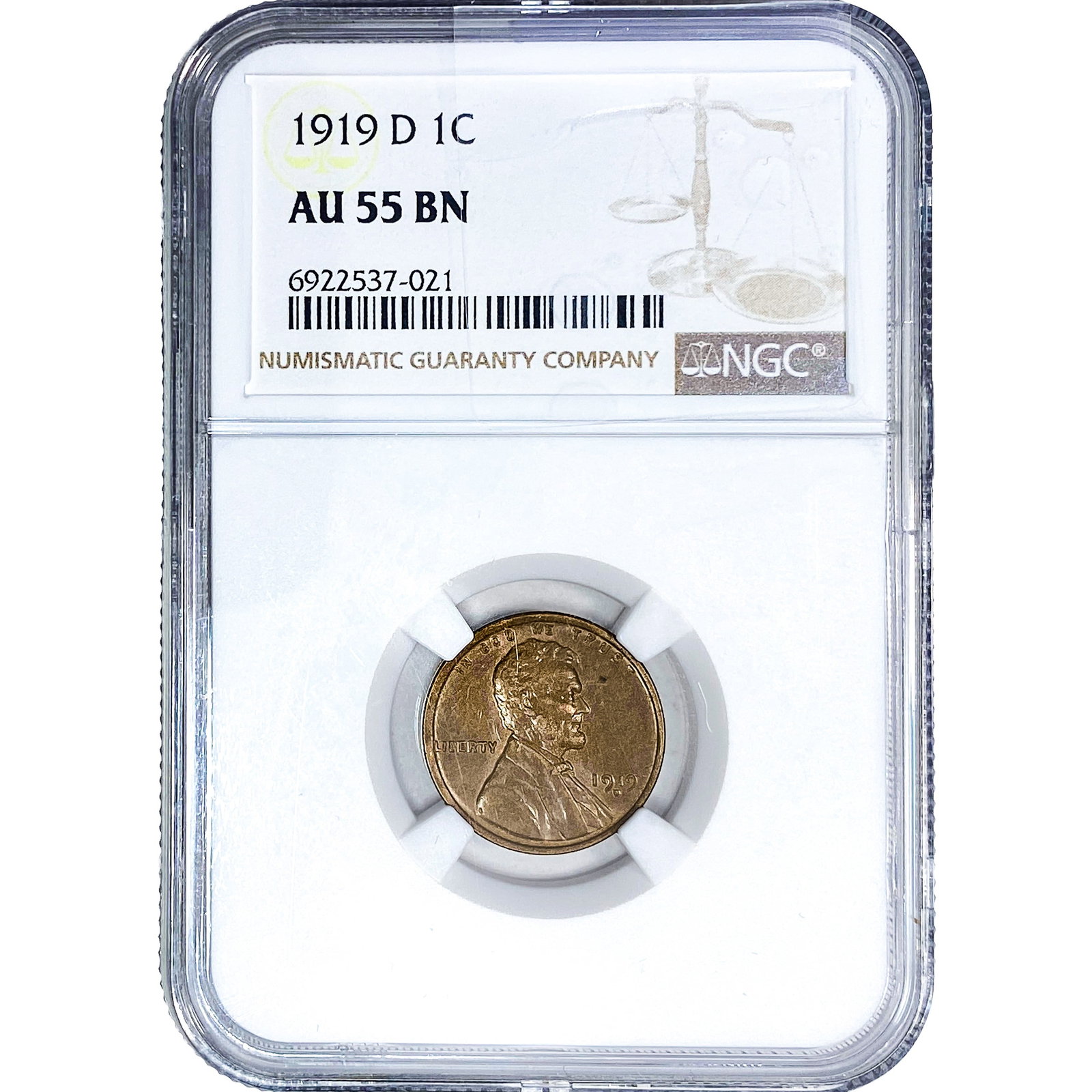 1919-D Wheat Cent NGC AU55 BN: 1919-D Wheat Cent NGC AU55 BN