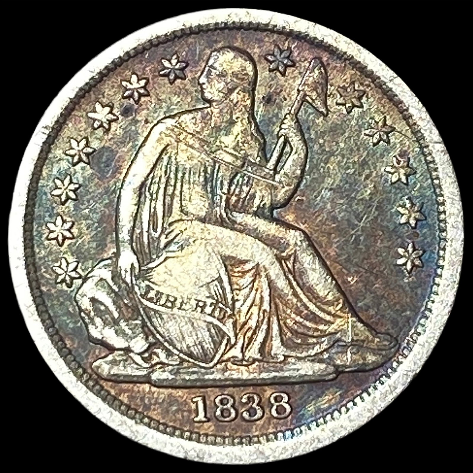 1838 Silver Seated Liberty Dime NEARLY UNCIRCULATED: 1838 Silver Seated Liberty Dime NEARLY UNCIRCULATED