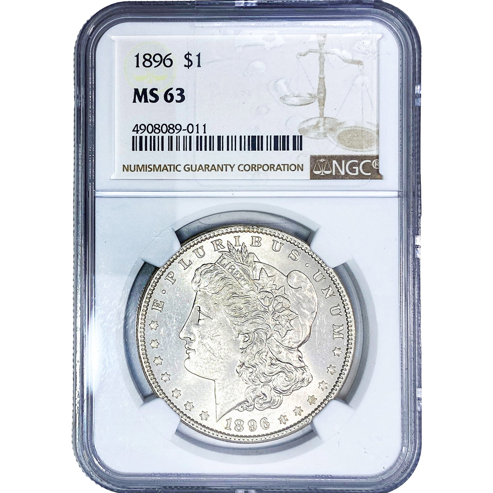 1896 Morgan Silver Dollar NGC MS63: 1896 Morgan Silver Dollar NGC MS63