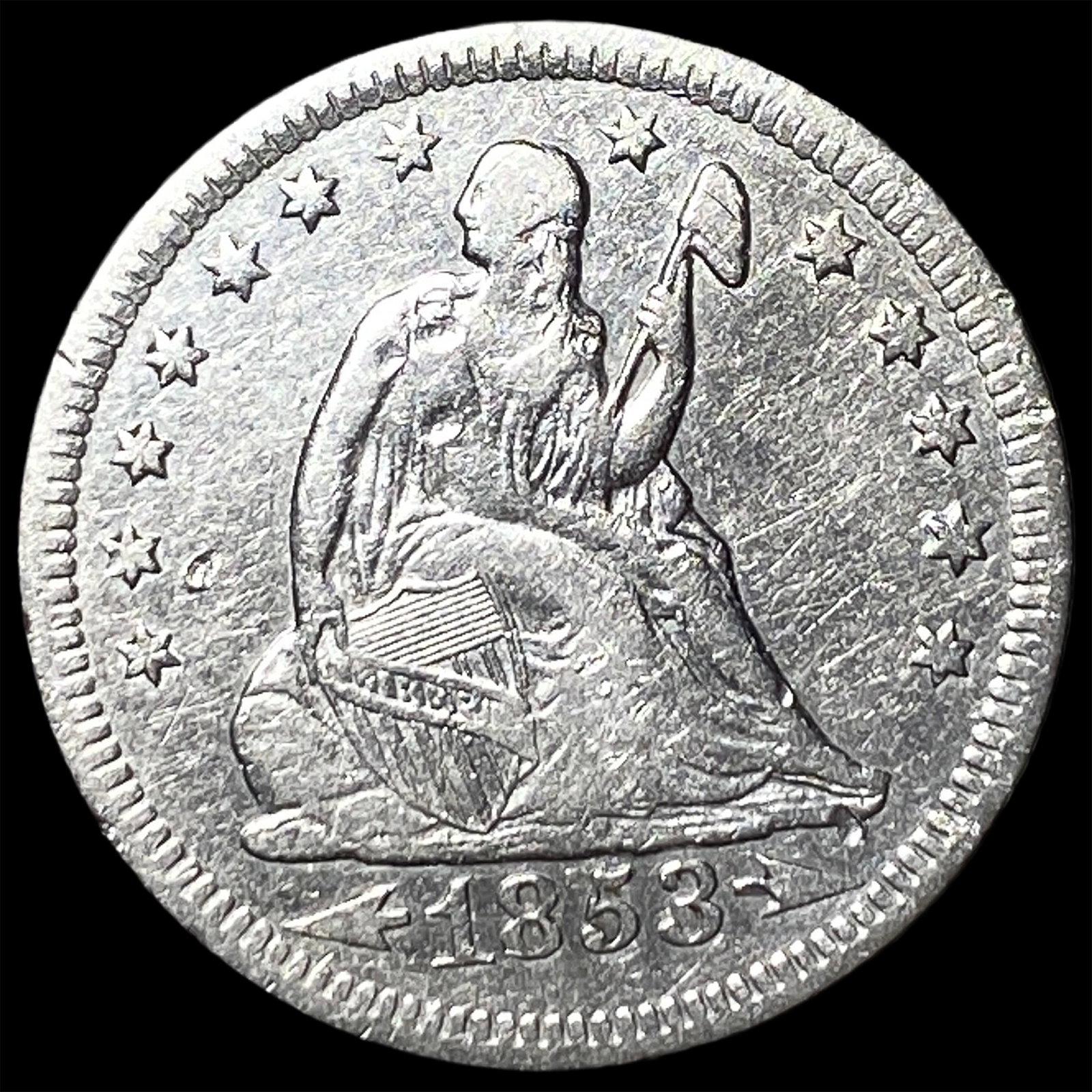 1853-O Silver Seated Liberty Quarter CLOSELY UNCIRCULATED: 1853-O Silver Seated Liberty Quarter CLOSELY UNCIRCULATED