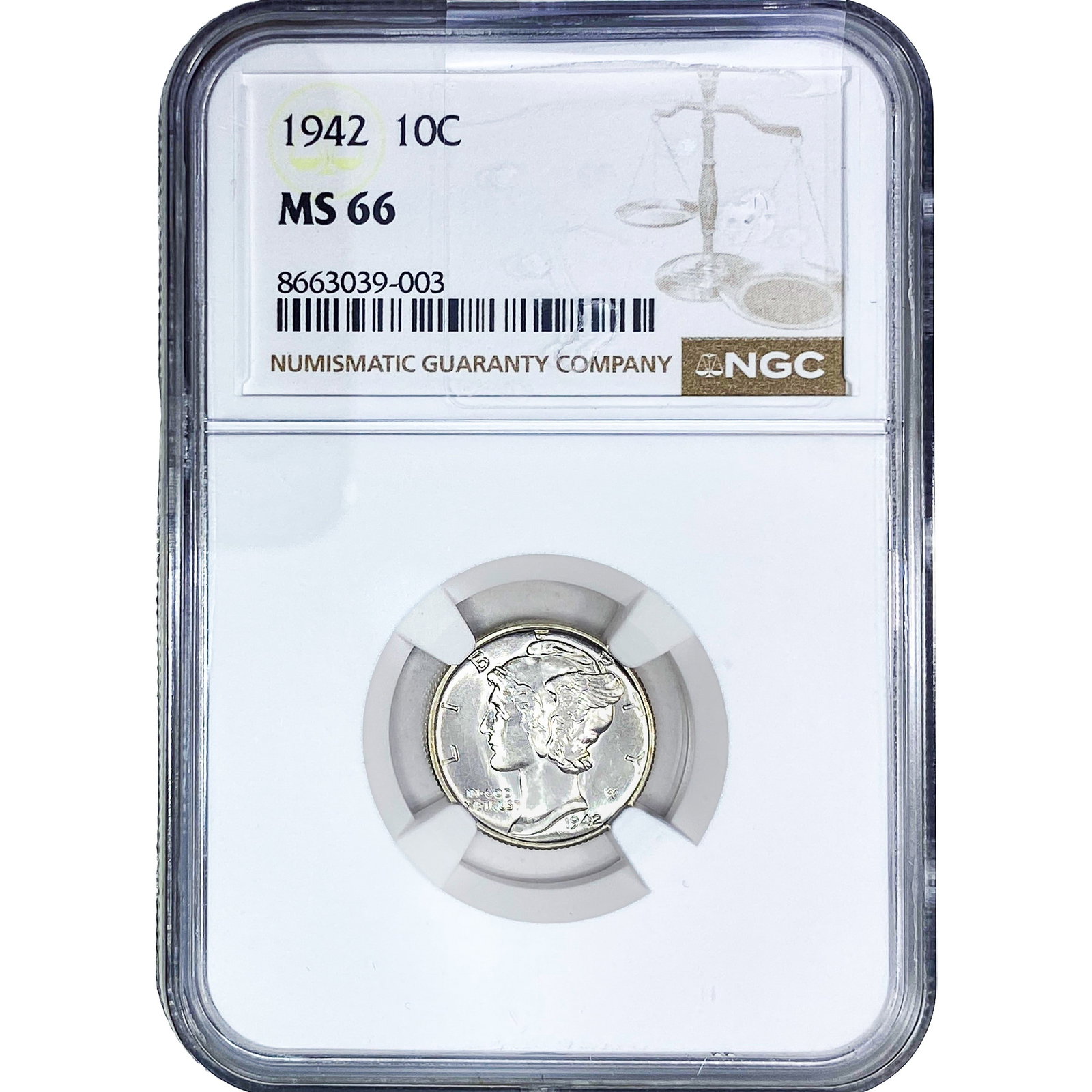 1942 Mercury Silver Dime NGC MS66: 1942 Mercury Silver Dime NGC MS66