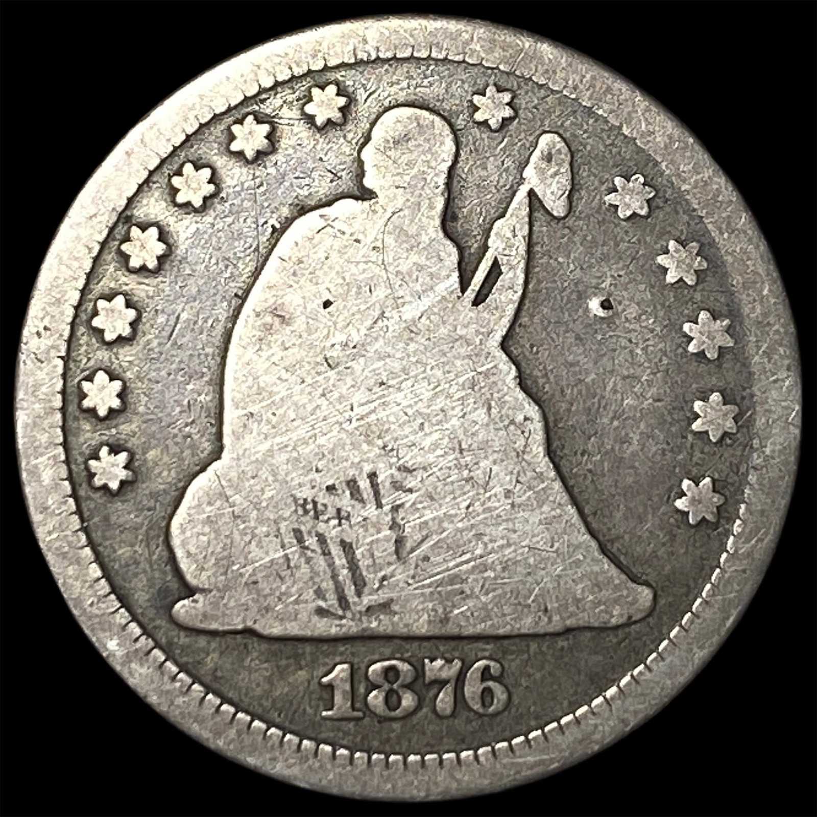1876-CC Silver Seated Liberty Quarter NICELY CIRCULATED: 1876-CC Silver Seated Liberty Quarter NICELY CIRCULATED