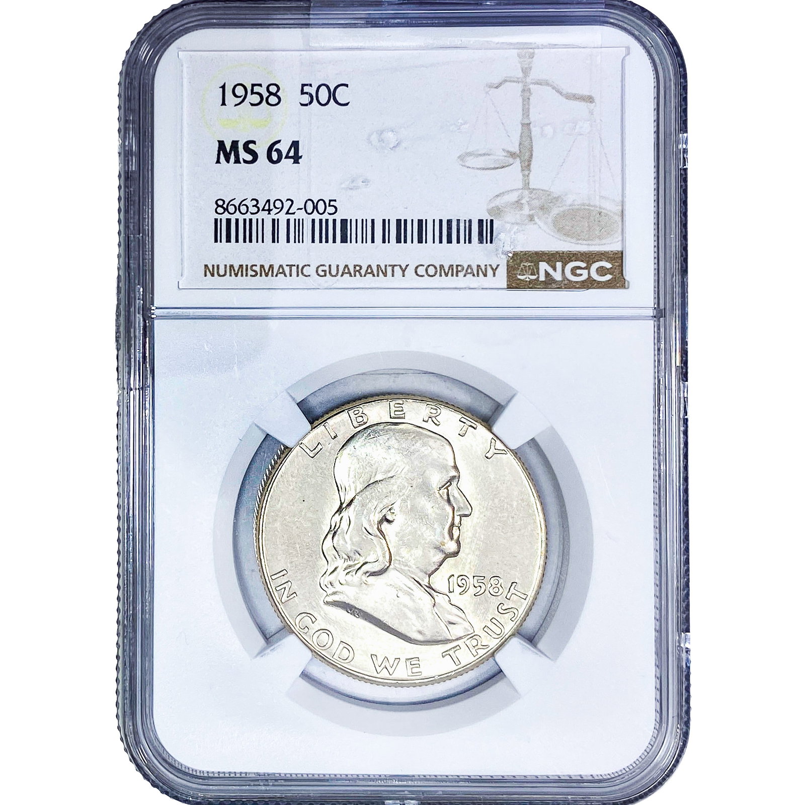 1958 Franklin Half Dollar NGC MS64: 1958 Franklin Half Dollar NGC MS64
